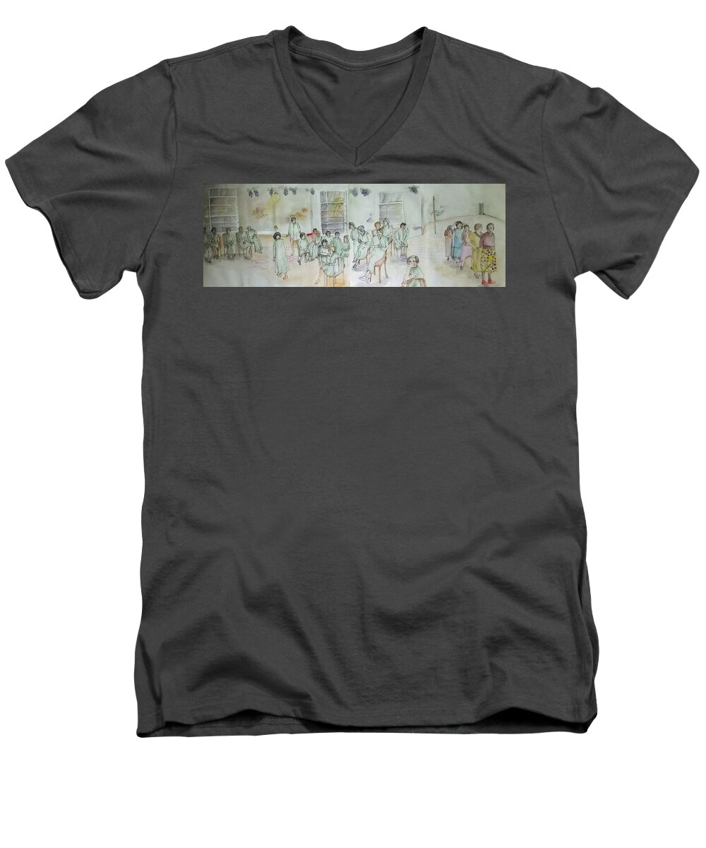 Mental Illness. Patients. Mental Asylum Men's V-Neck T-Shirt featuring the painting Mental Illness Hurts Album #3 by Debbi Saccomanno Chan