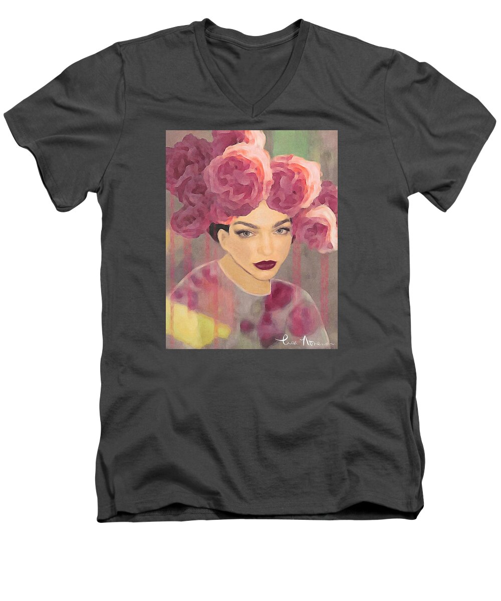 Rose Men's V-Neck T-Shirt featuring the digital art Rose #3 by Lisa Noneman