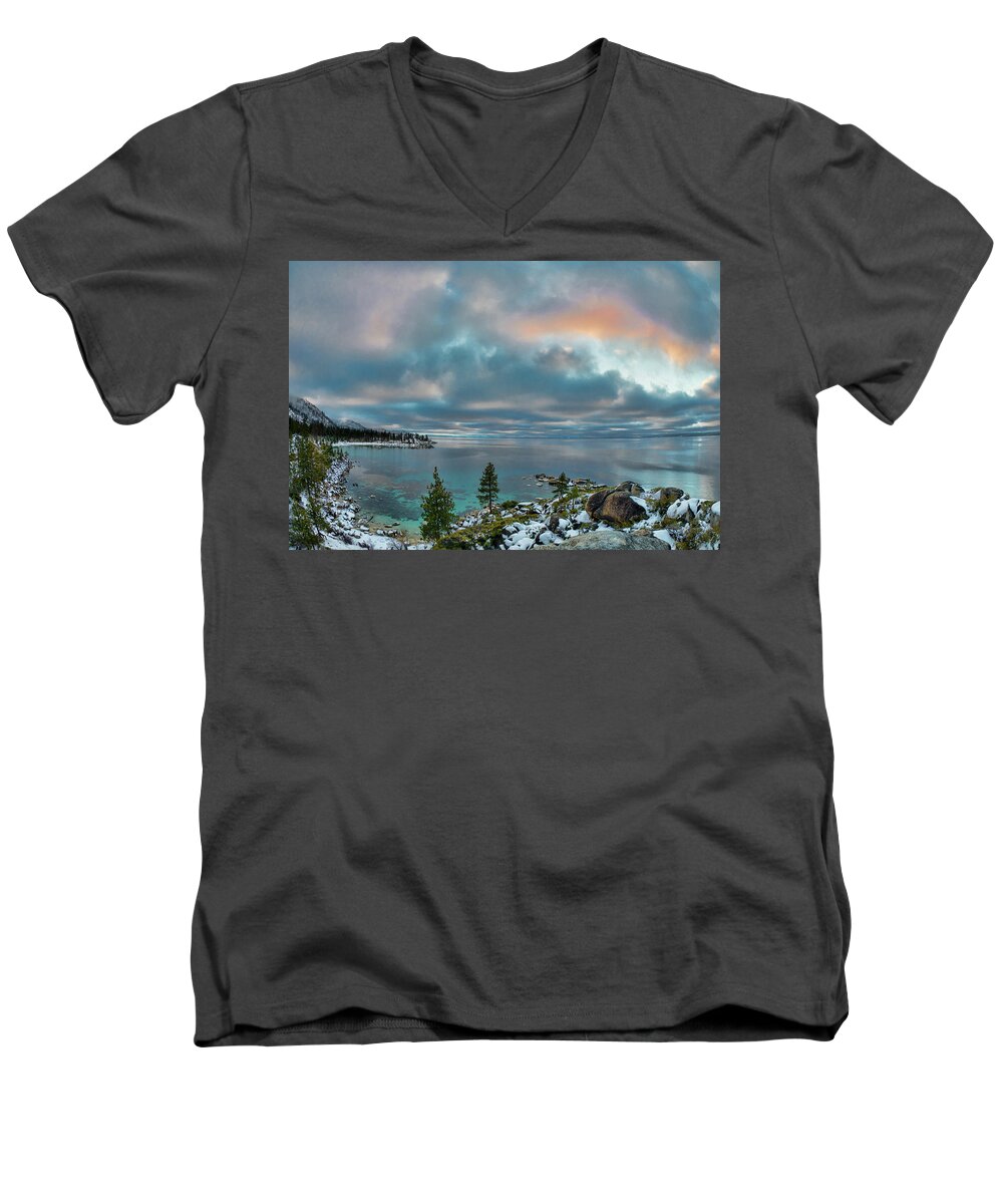 Sand Men's V-Neck T-Shirt featuring the photograph Sand Harbor Sunset #3 by Martin Gollery
