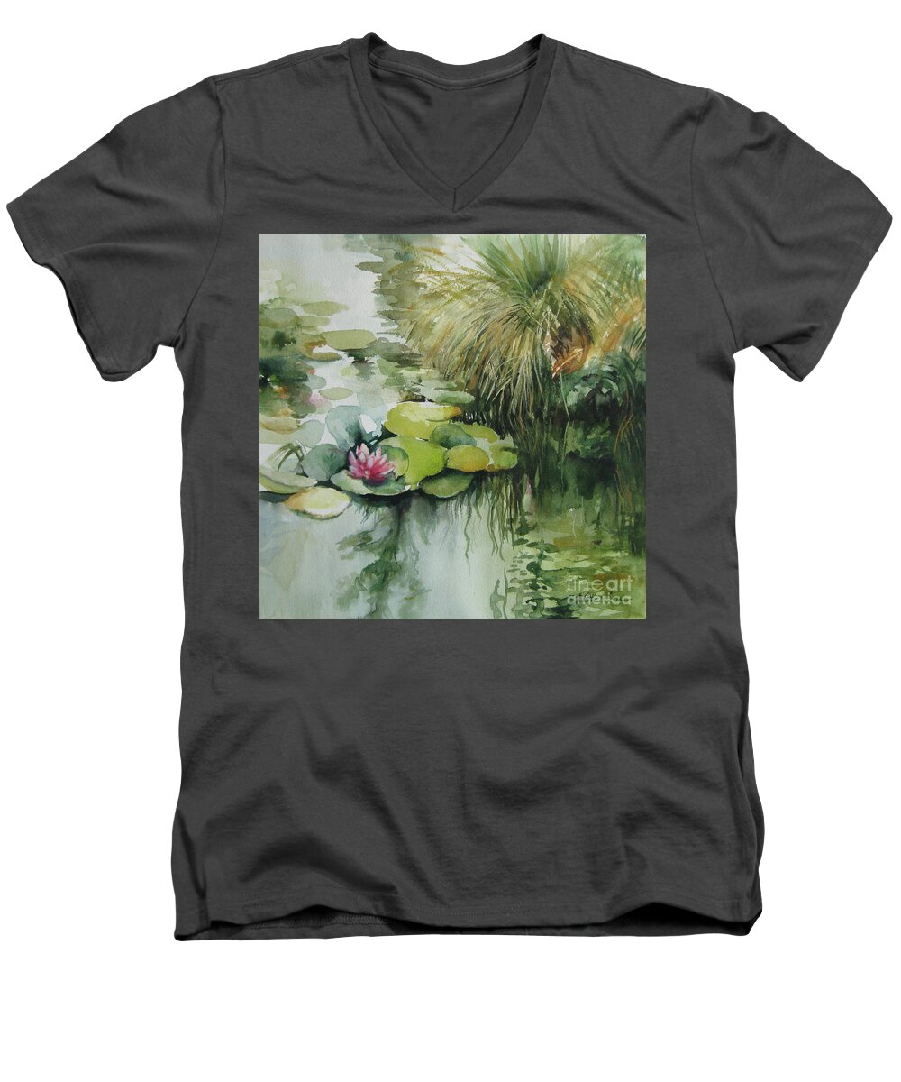 Waterlily Men's V-Neck T-Shirt featuring the painting Waterlilies #2 by Elena Oleniuc