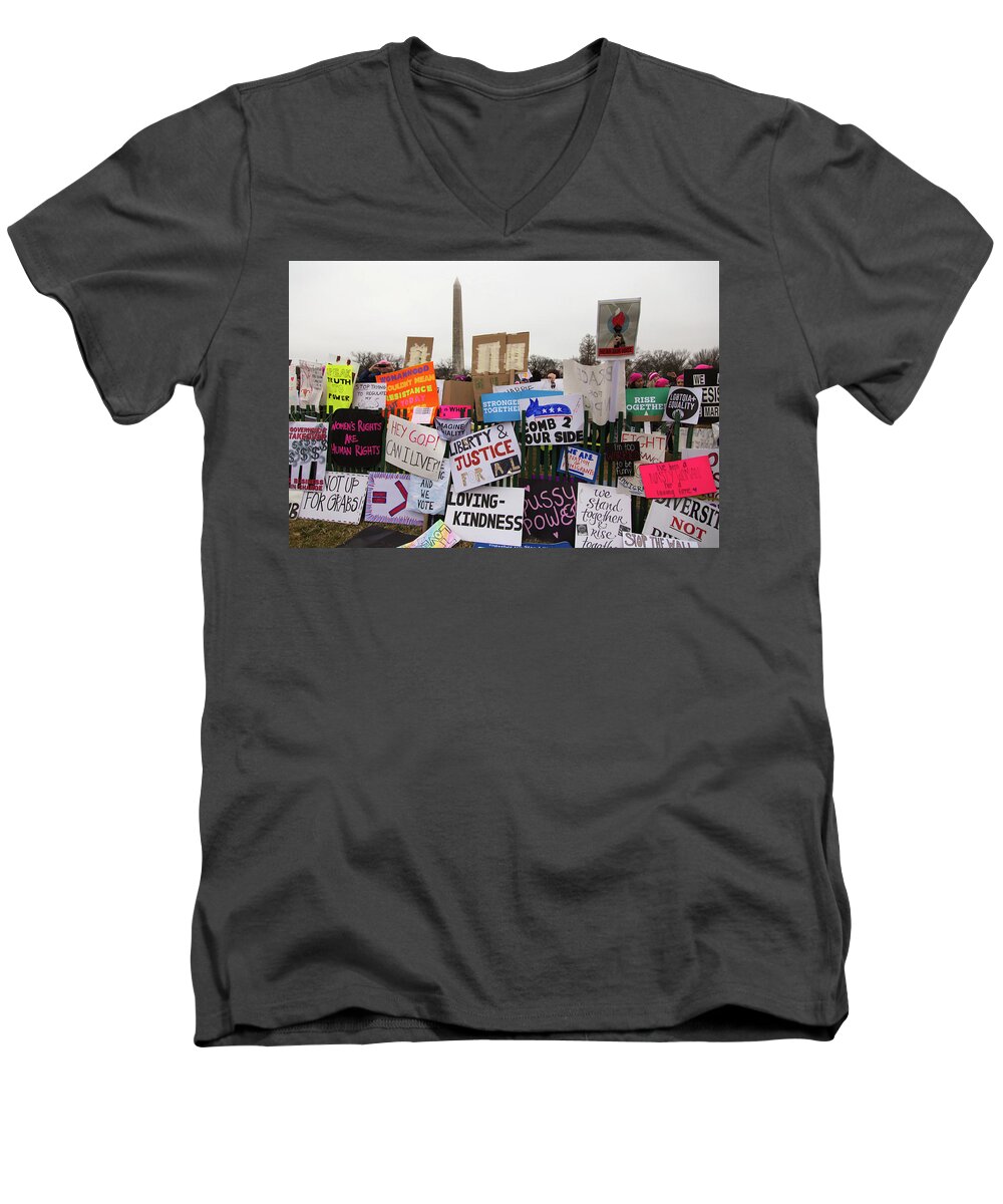 Fence Men's V-Neck T-Shirt featuring the photograph Women's March, Washington DC, 2016 #3 by Kathleen McGinley