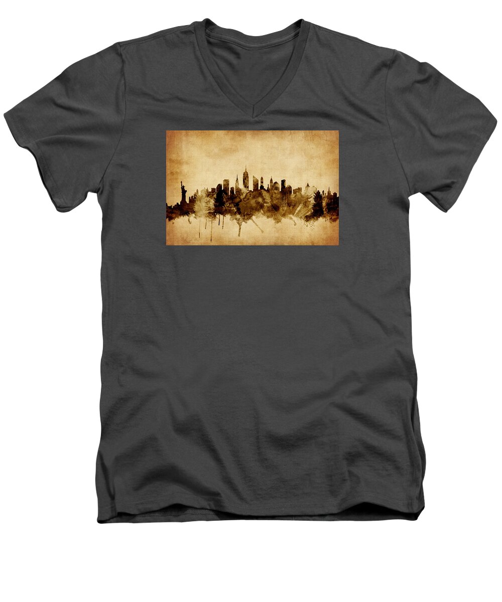United States Men's V-Neck T-Shirt featuring the digital art New York Skyline #30 by Michael Tompsett