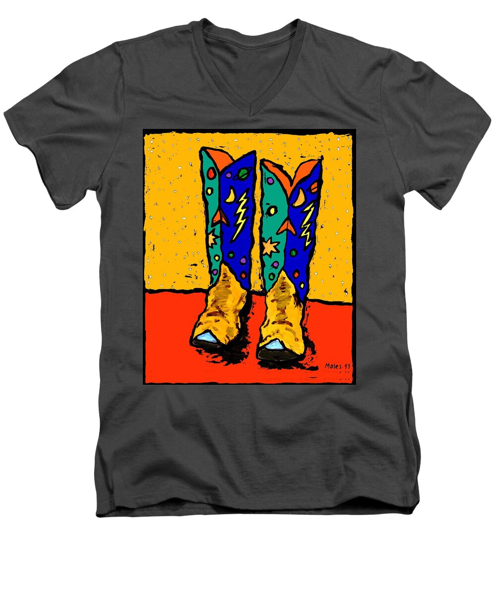  Men's V-Neck T-Shirt featuring the painting 30x36 Boots On Yellow by Dale Moses