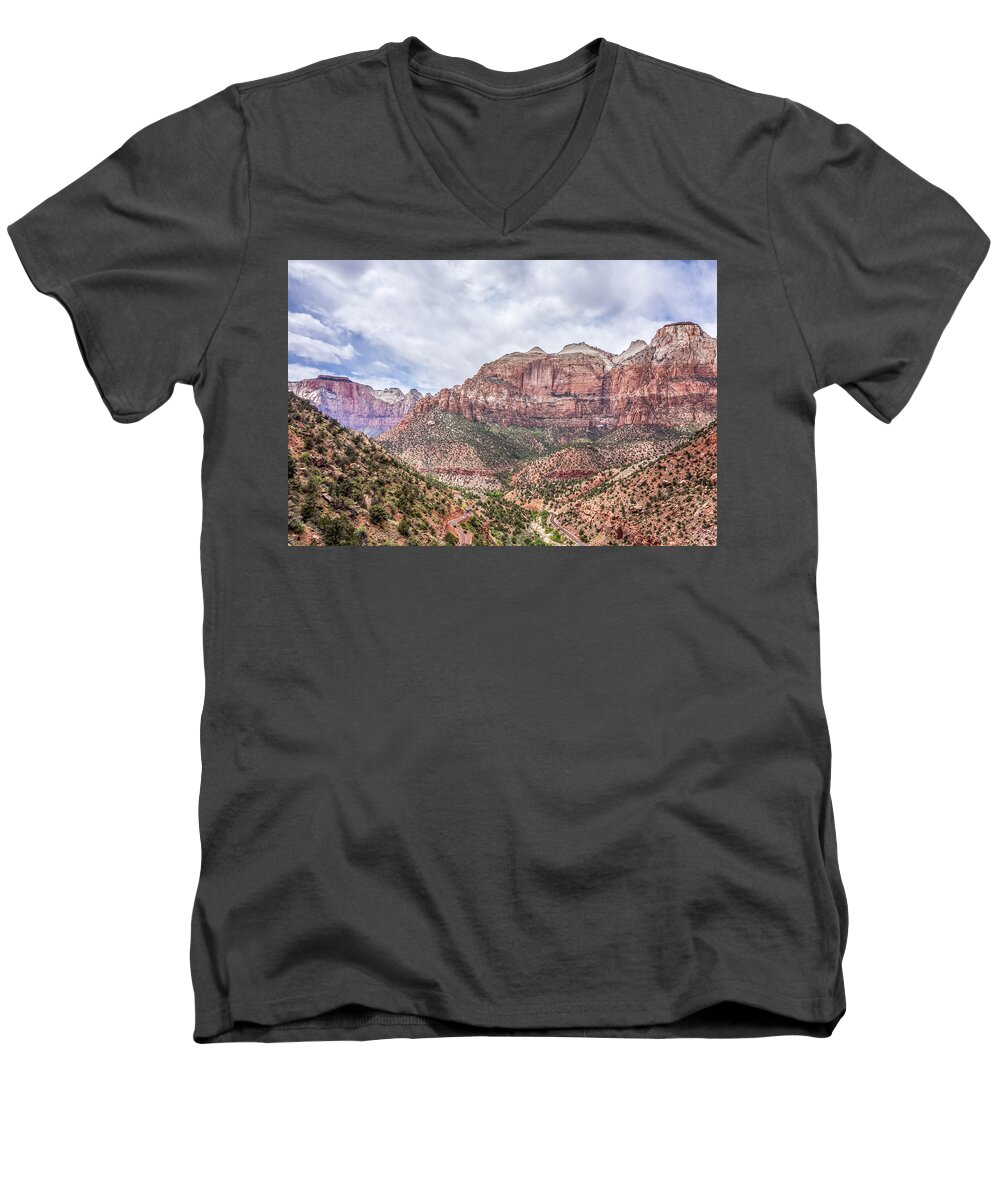 Zion Men's V-Neck T-Shirt featuring the photograph Zion Canyon National Park Utah #34 by Alex Grichenko