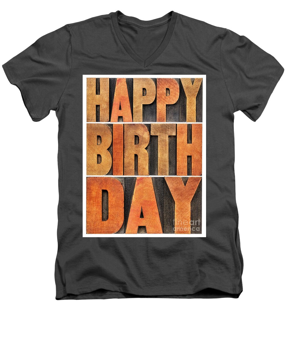 Banner Men's V-Neck T-Shirt featuring the photograph Happy Birthday Greeting Card #4 by Marek Uliasz