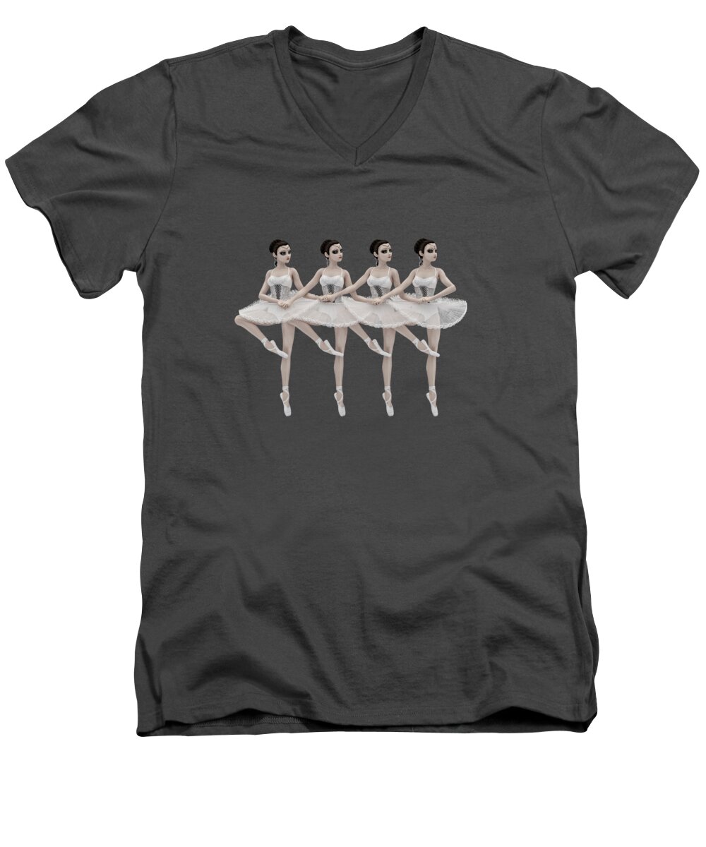 4 Little Swans Men's V-Neck T-Shirt featuring the digital art 4 Little Swans by Two Hivelys