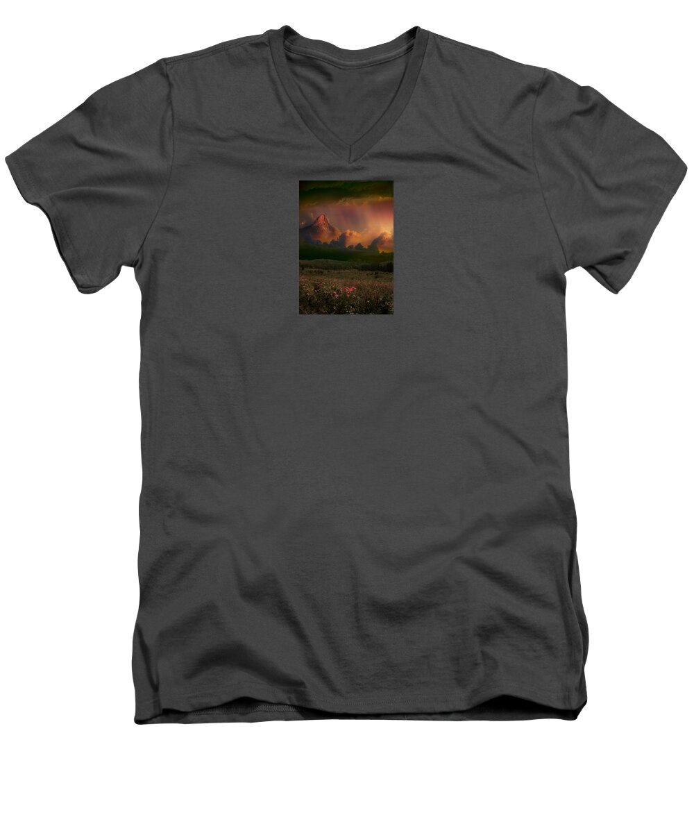 Sunset Men's V-Neck T-Shirt featuring the photograph 4045 by Peter Holme III