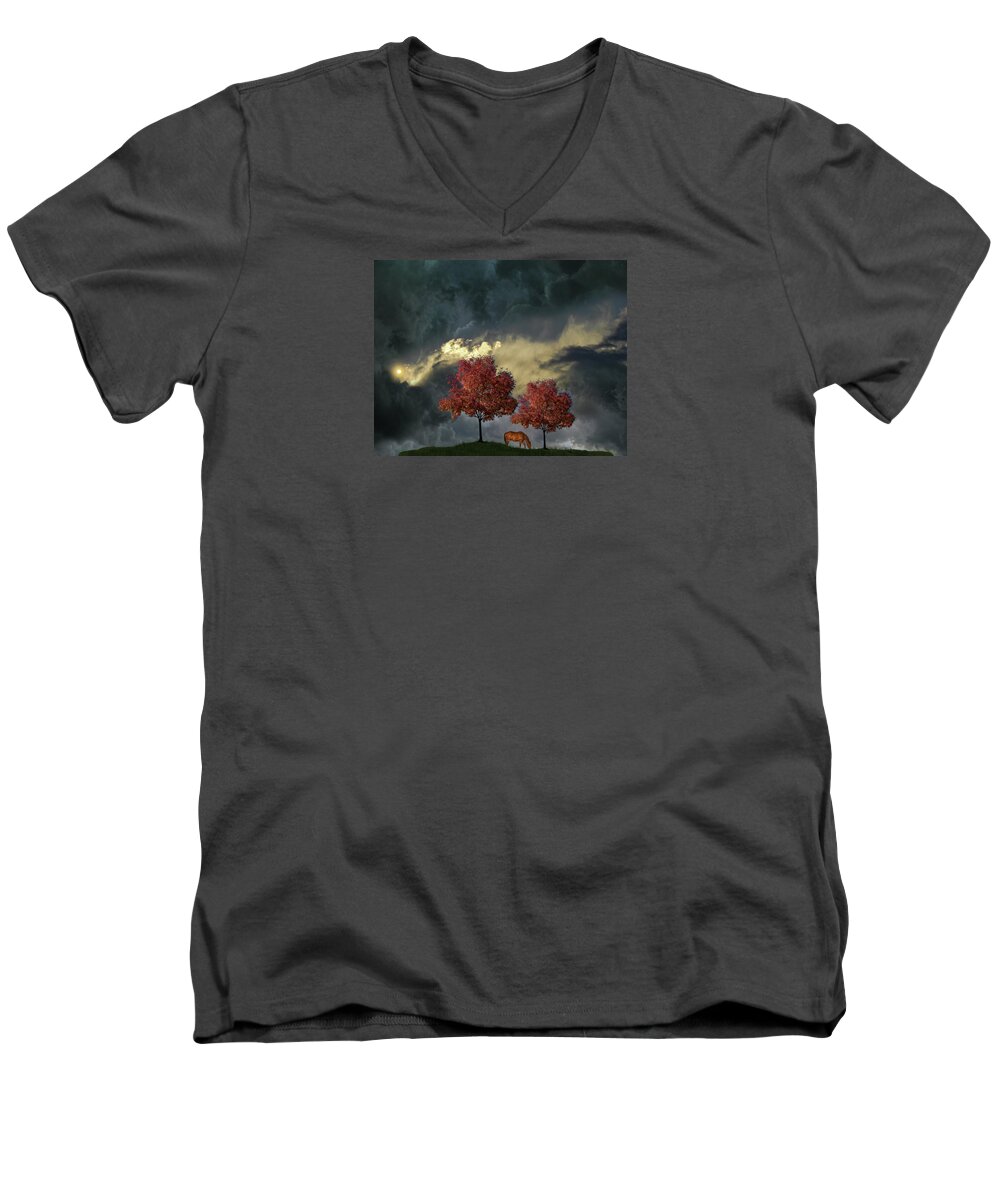 Horse Men's V-Neck T-Shirt featuring the photograph 4384 by Peter Holme III