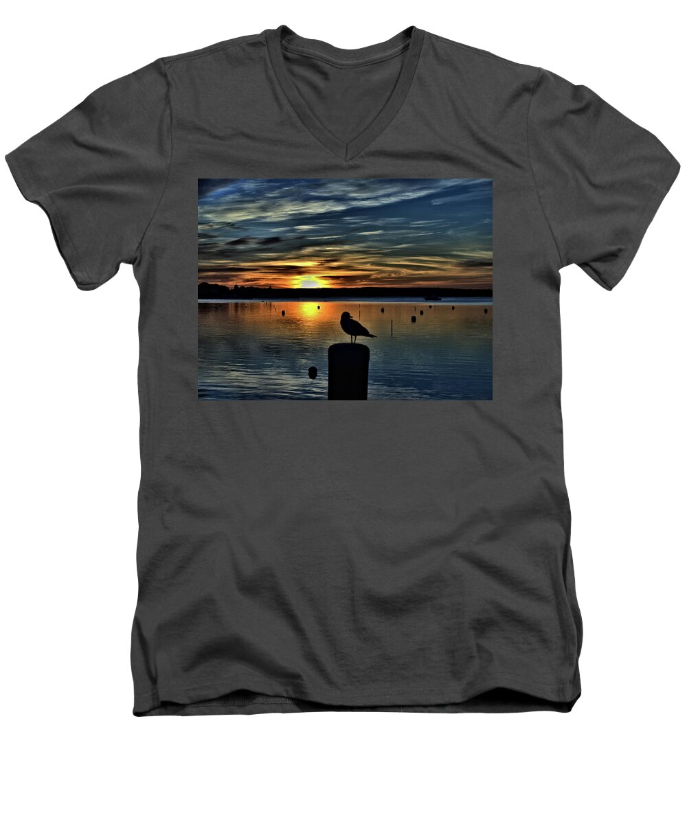 Ocean Men's V-Neck T-Shirt featuring the photograph Sunrise Onset Pier #10 by Bruce Gannon