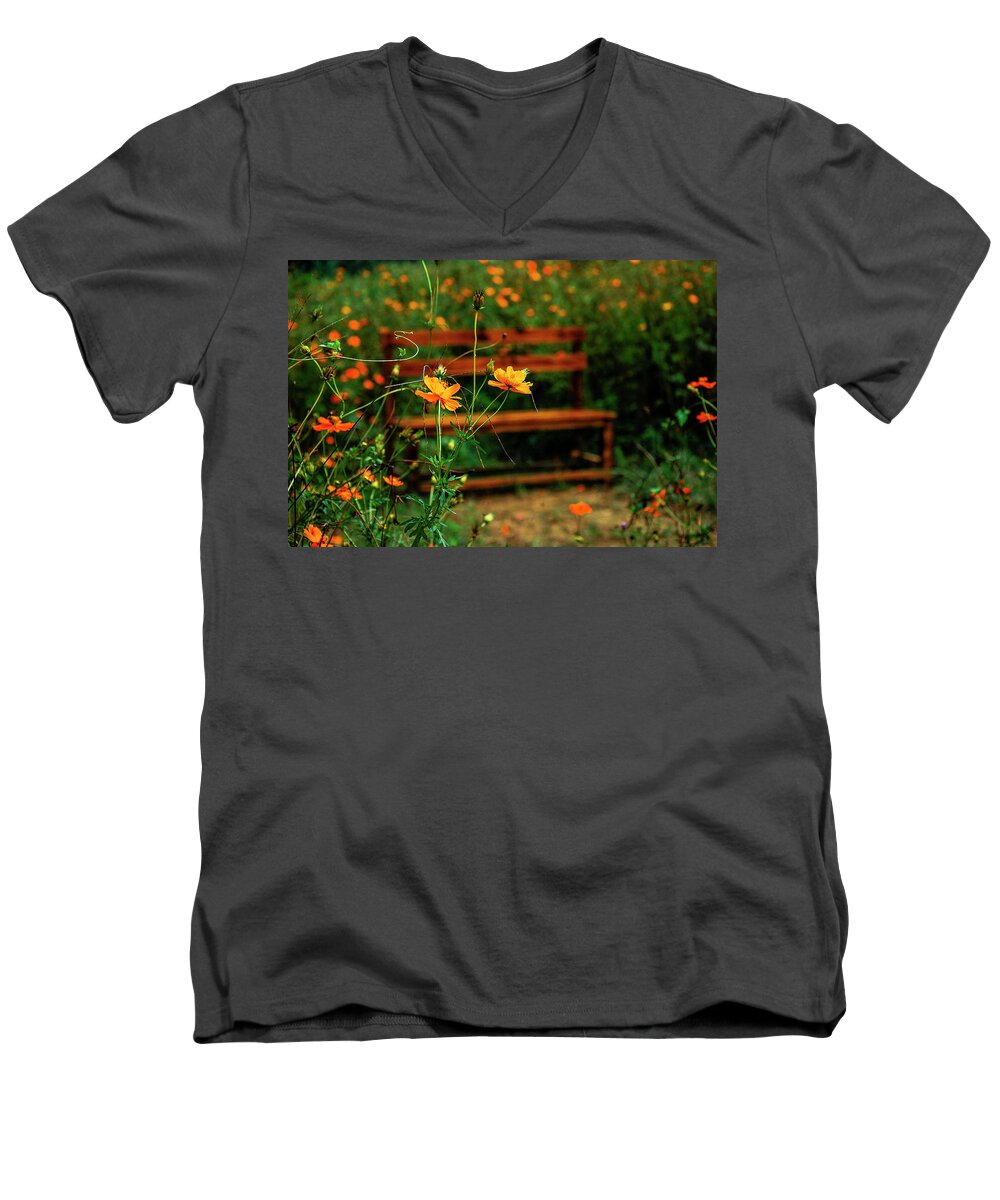 Kelsang Men's V-Neck T-Shirt featuring the photograph Galsang flowers in garden #61 by Carl Ning