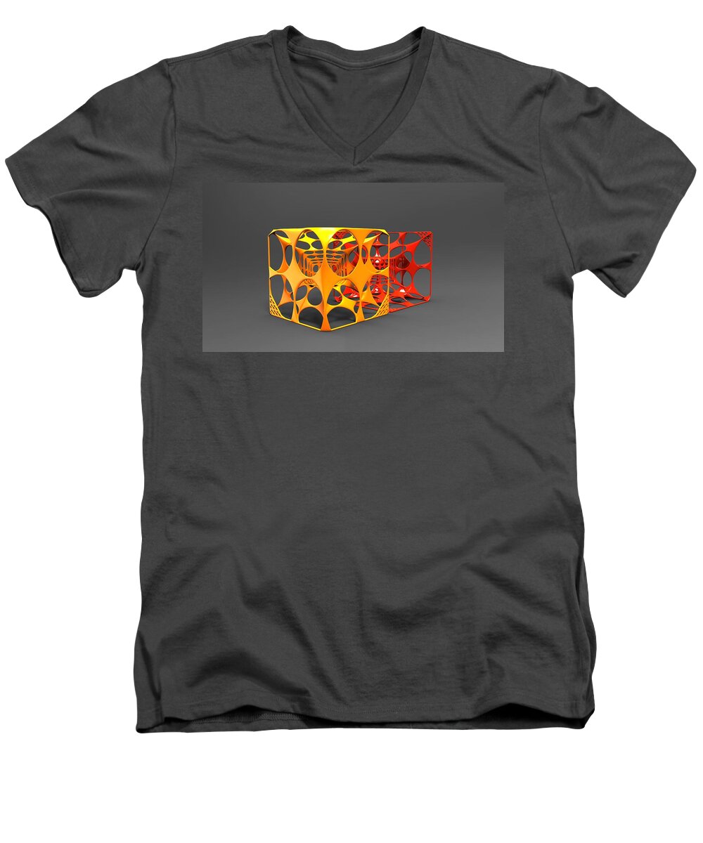 Abstract Men's V-Neck T-Shirt featuring the digital art .75 VORONOI Cubes #75 by William Ladson