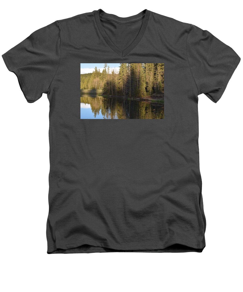 Blue Men's V-Neck T-Shirt featuring the photograph Shadow Reflection Kiddie Pond Divide CO by Margarethe Binkley