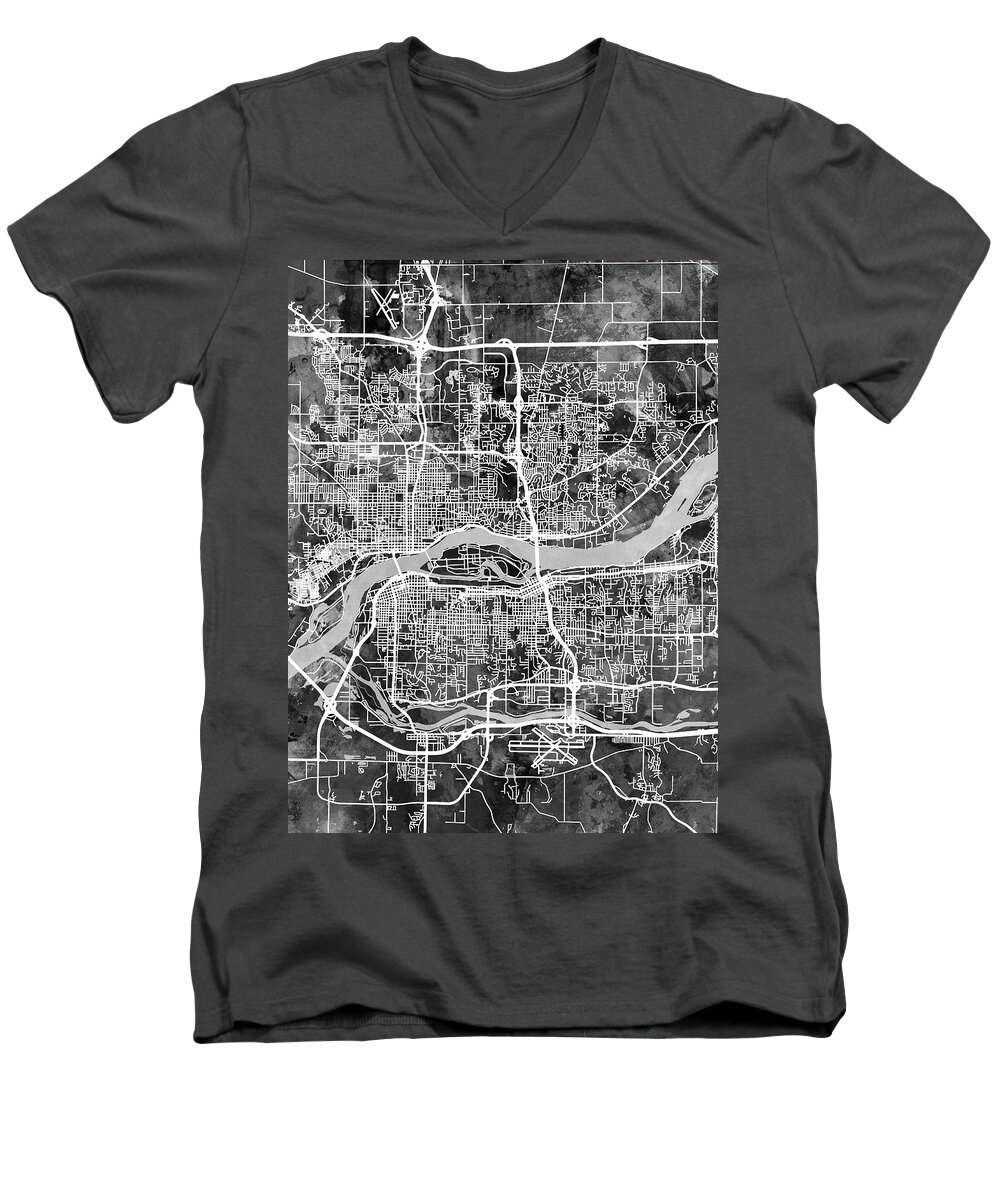 Street Map Men's V-Neck T-Shirt featuring the digital art Quad Cities Street Map #9 by Michael Tompsett