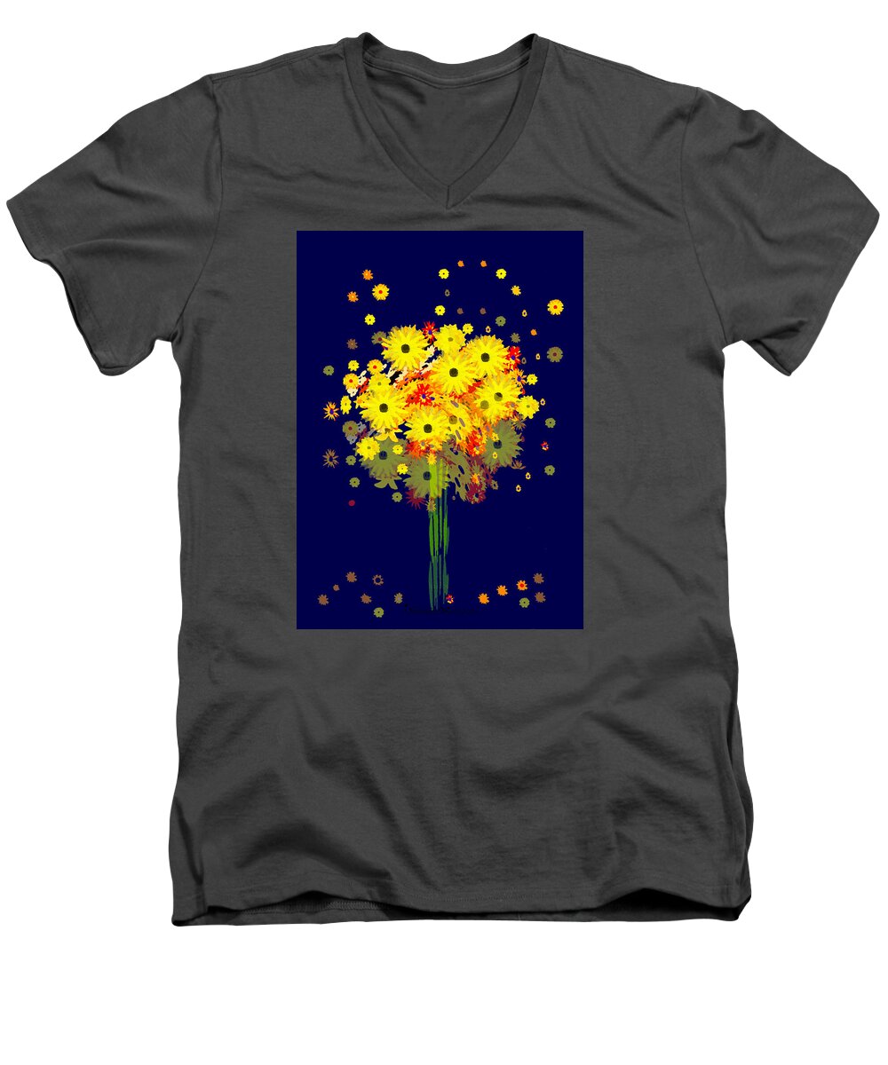 952 Men's V-Neck T-Shirt featuring the painting 952 - Summer Flowers Yellow ... by Irmgard Schoendorf Welch