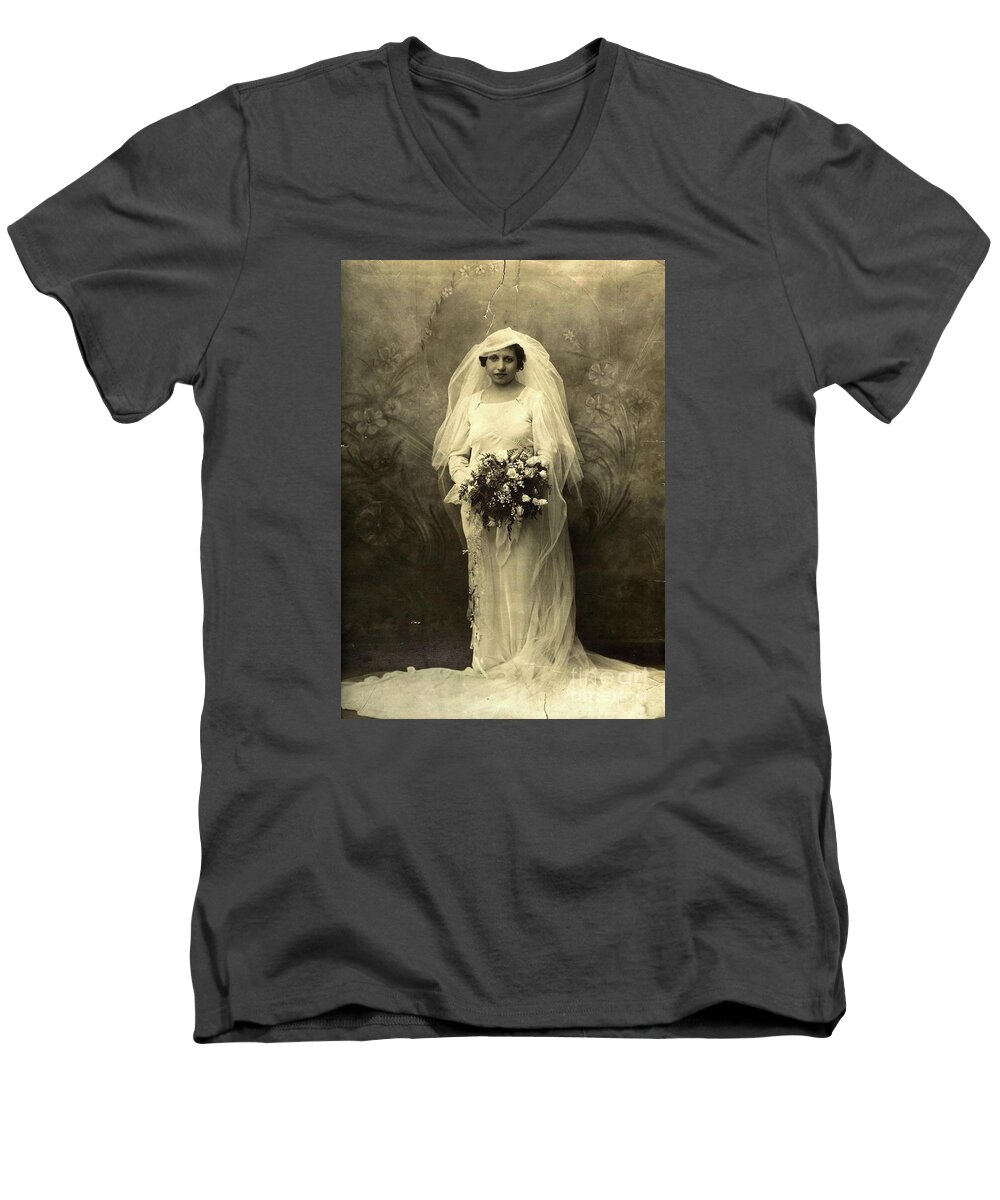 A Beautiful Vintage Photo Of Coloured Colored Lady In Her Wedding Dress Men's V-Neck T-Shirt featuring the photograph A beautiful vintage photo of coloured colored lady in her wedding dress by Vintage Collectables