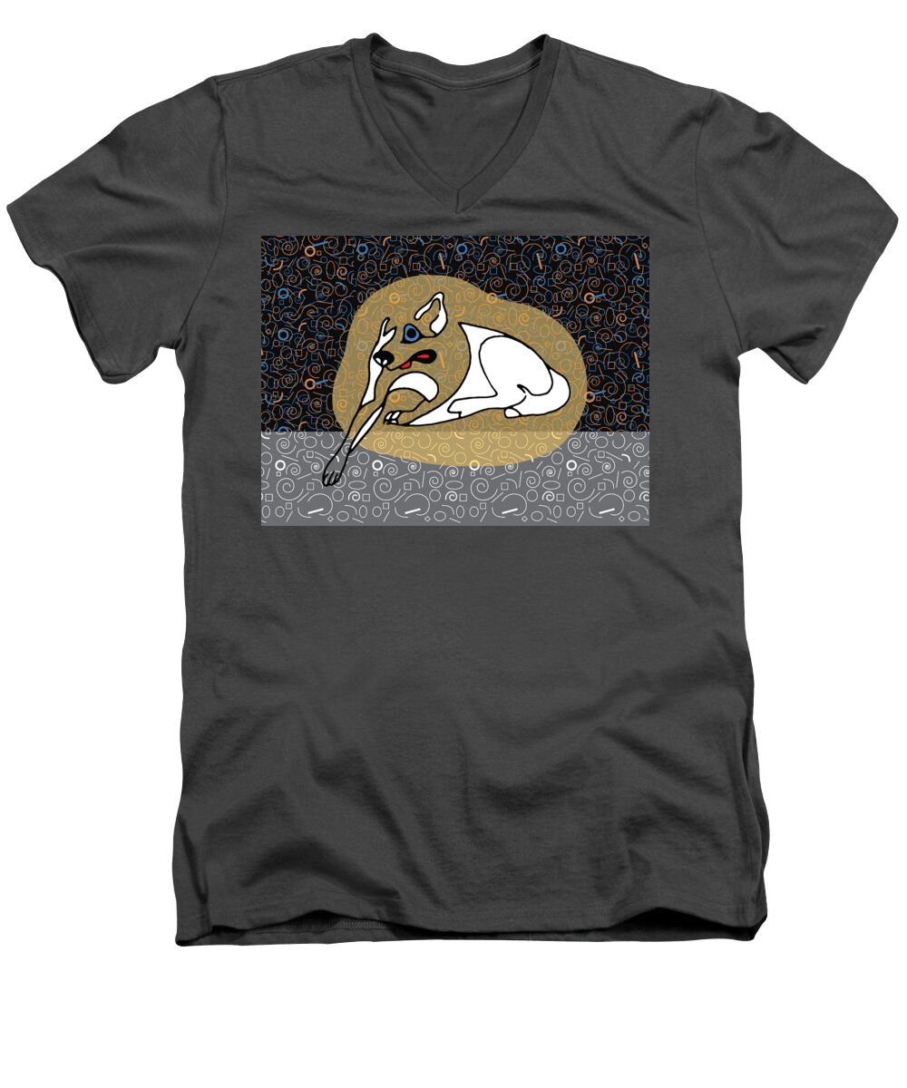 Dog Men's V-Neck T-Shirt featuring the digital art A Big White Dog in a Vegas Casino by Stan Magnan