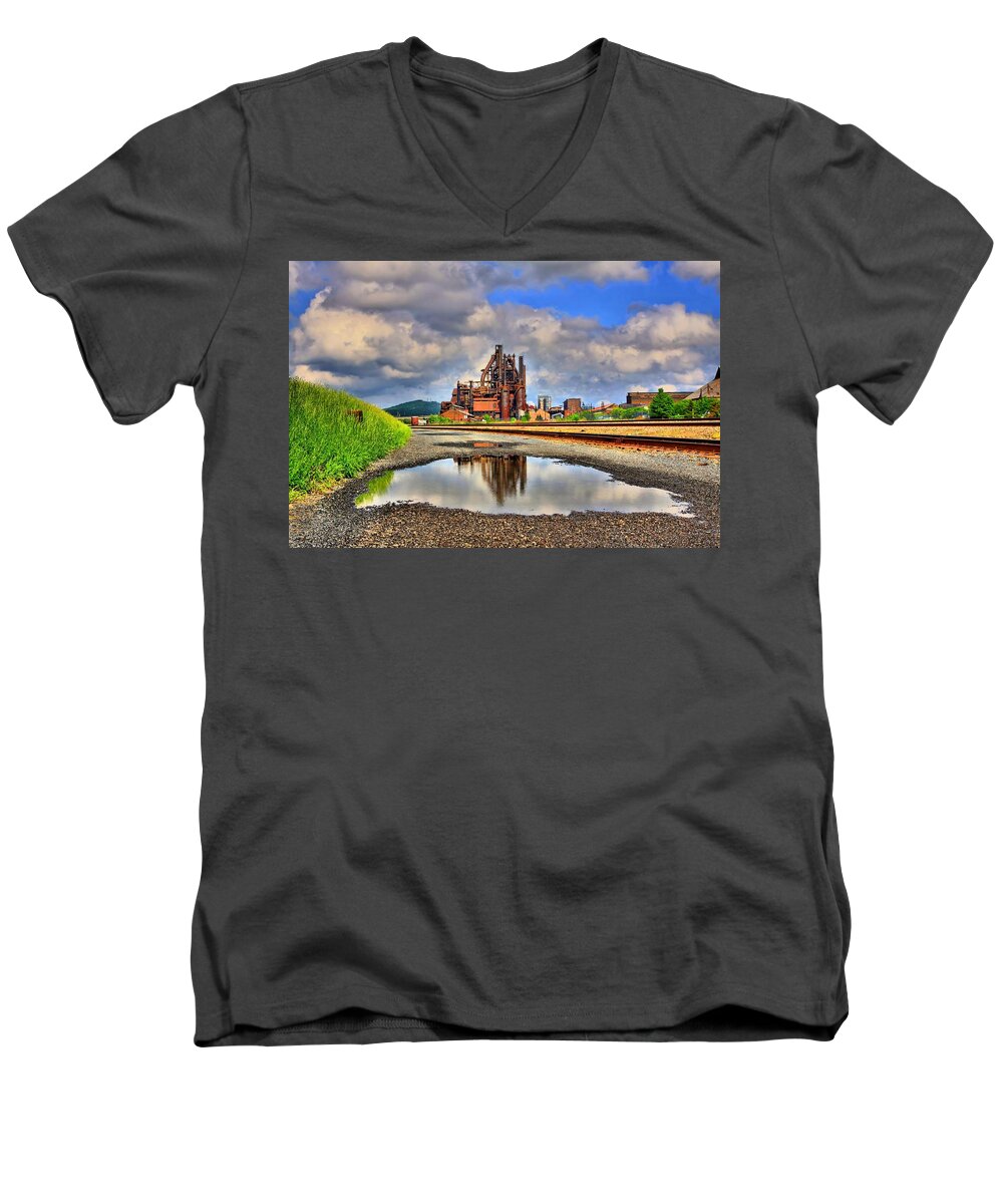 Lehigh Valley Men's V-Neck T-Shirt featuring the photograph A Distant Memory by DJ Florek