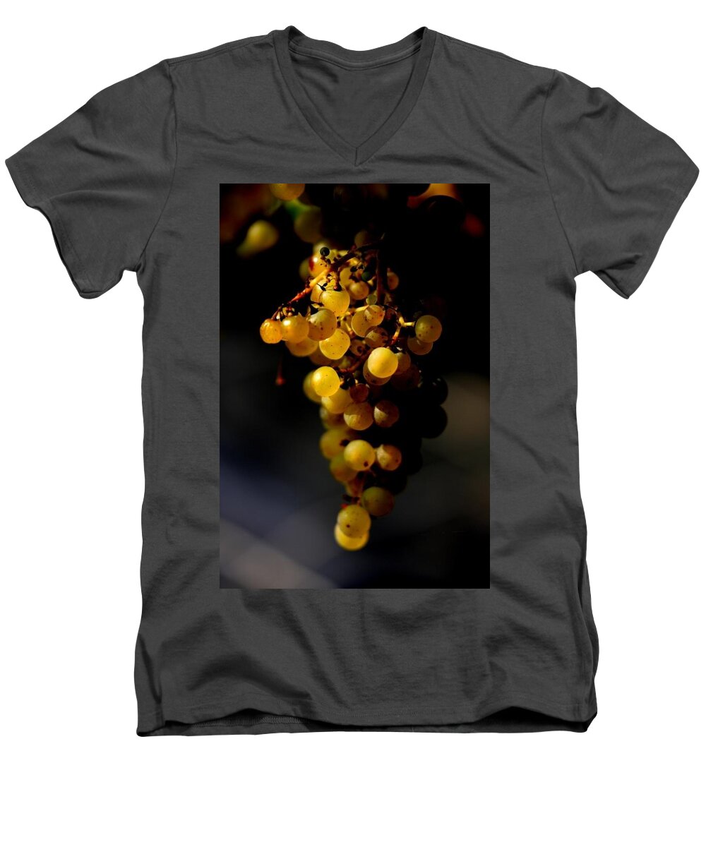 Grapes Lighting Food Wine Autumn Growth Life Icewine Men's V-Neck T-Shirt featuring the photograph A luscious bunch of grapes by Ian Sanders