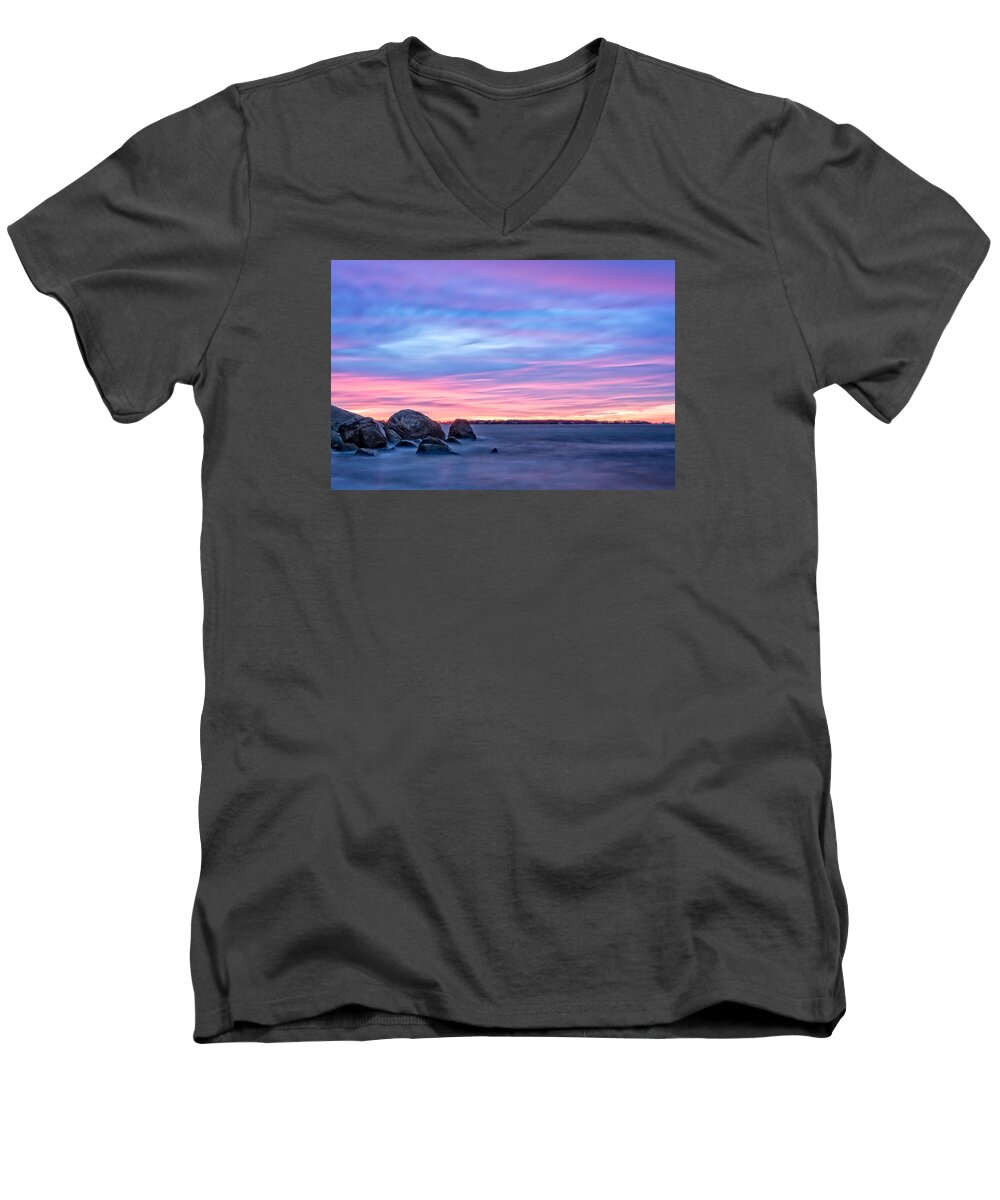 Photograph New England Men's V-Neck T-Shirt featuring the photograph A New Dawn Gloucester by Michael Hubley