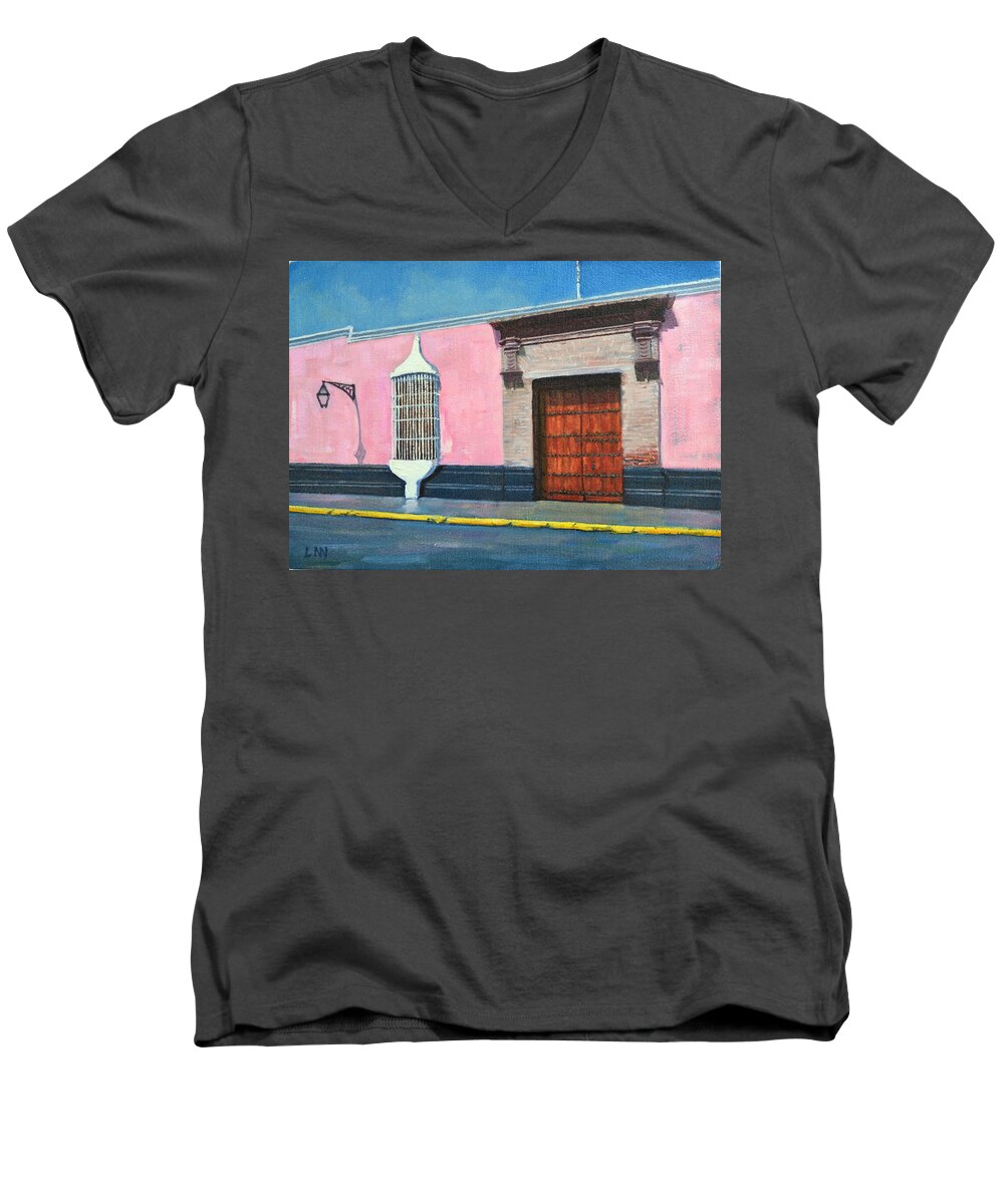 Townscape Men's V-Neck T-Shirt featuring the painting Colonial Mansion by Ningning Li