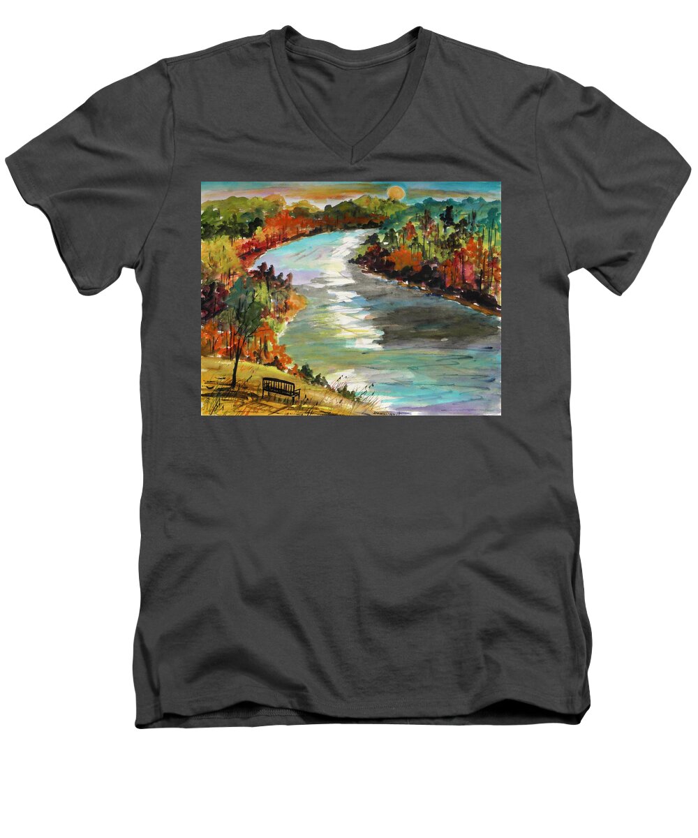 Delaware River Men's V-Neck T-Shirt featuring the painting A Private View by John Williams