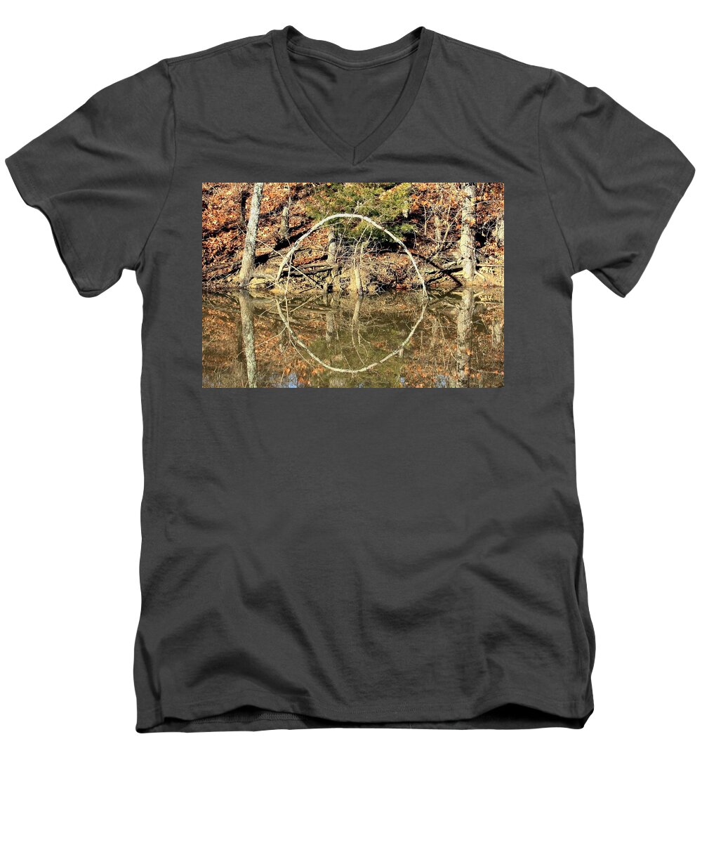 Closeup Men's V-Neck T-Shirt featuring the photograph A Ring on the Pond in Fall by Sheila Brown