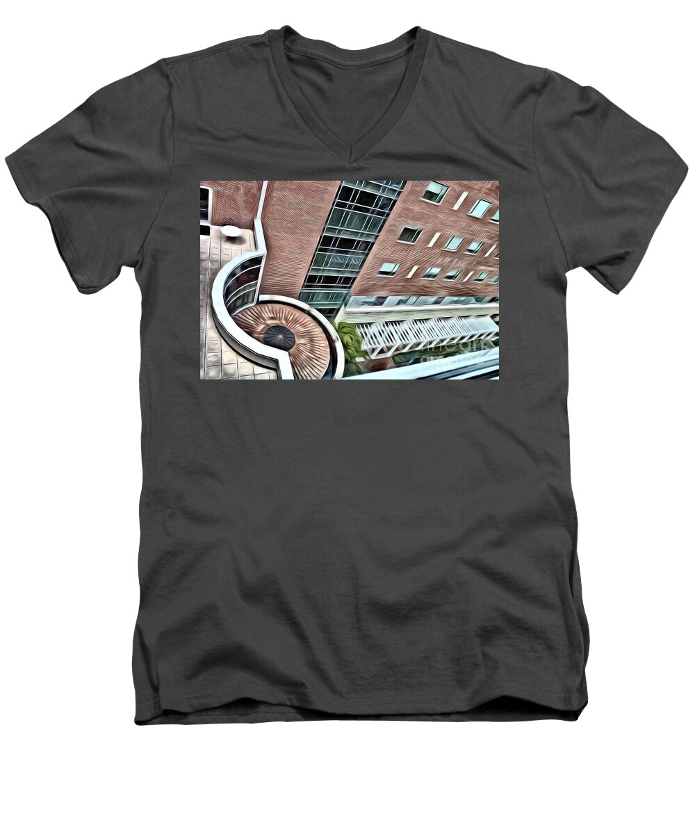  Men's V-Neck T-Shirt featuring the mixed media A veiw from above by Robin Coaker