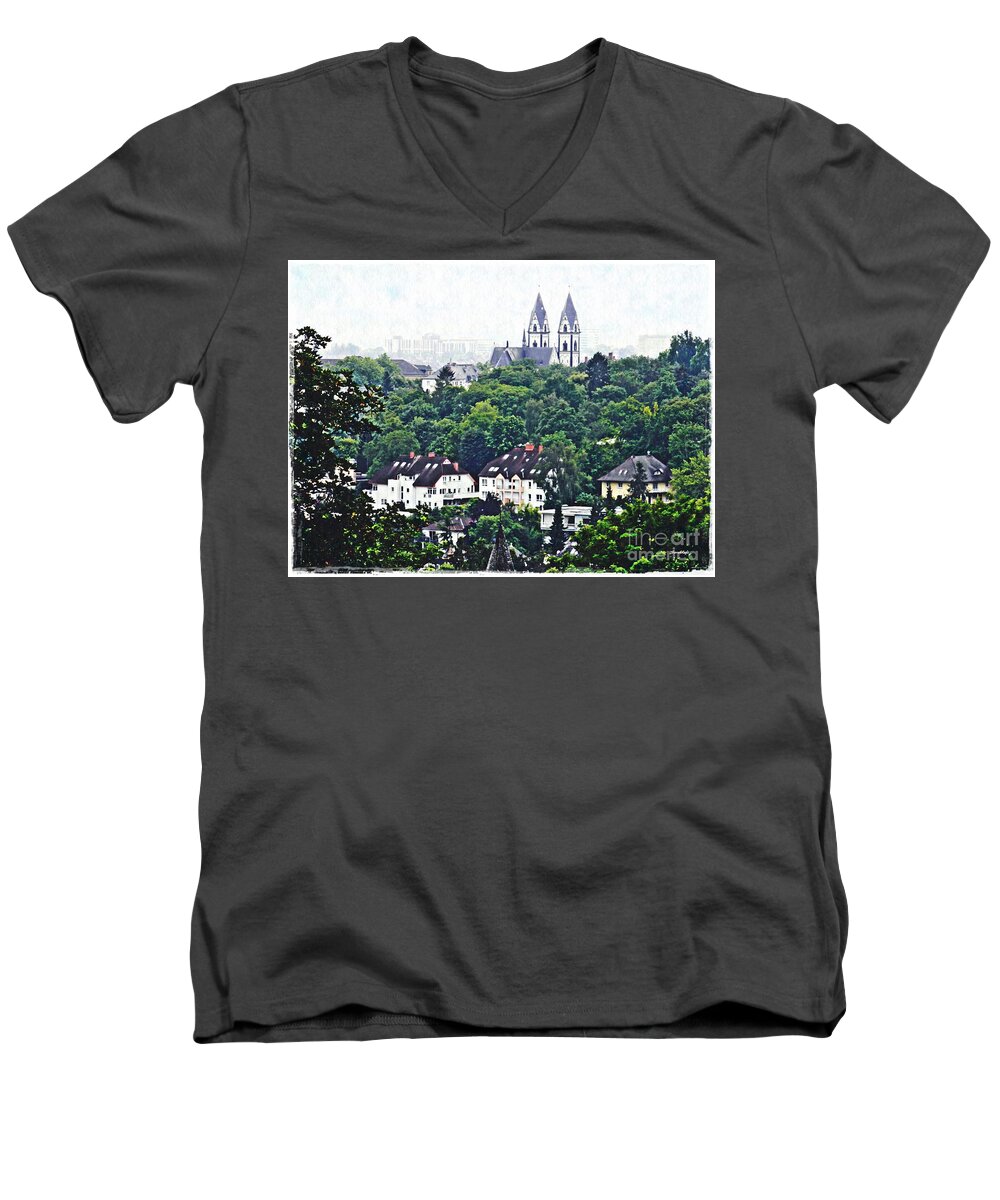 City Men's V-Neck T-Shirt featuring the photograph A View of Wiesbaden by Sarah Loft