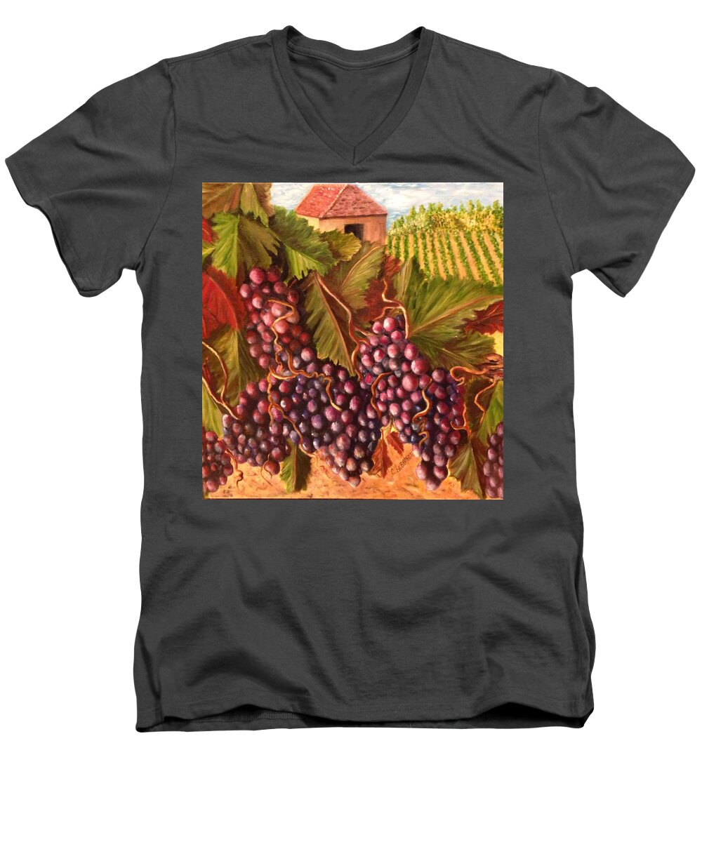 Landscape Men's V-Neck T-Shirt featuring the painting A Vineyard by Chuck Gebhardt