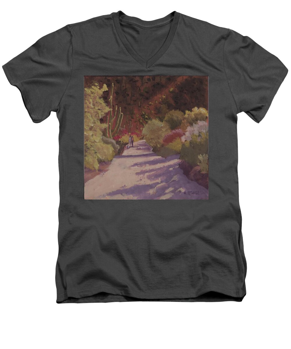 A Walk On A Sonoran Desert Road Men's V-Neck T-Shirt featuring the painting A Walk on a Sonoran Desert Road  by Bill Tomsa