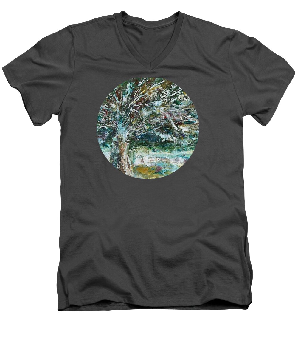 Landscape Men's V-Neck T-Shirt featuring the painting A Winter Tree by Mary Wolf