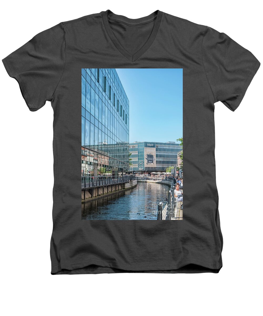 Aarhus Men's V-Neck T-Shirt featuring the photograph Aarhus Lunchtime Canal Scene by Antony McAulay