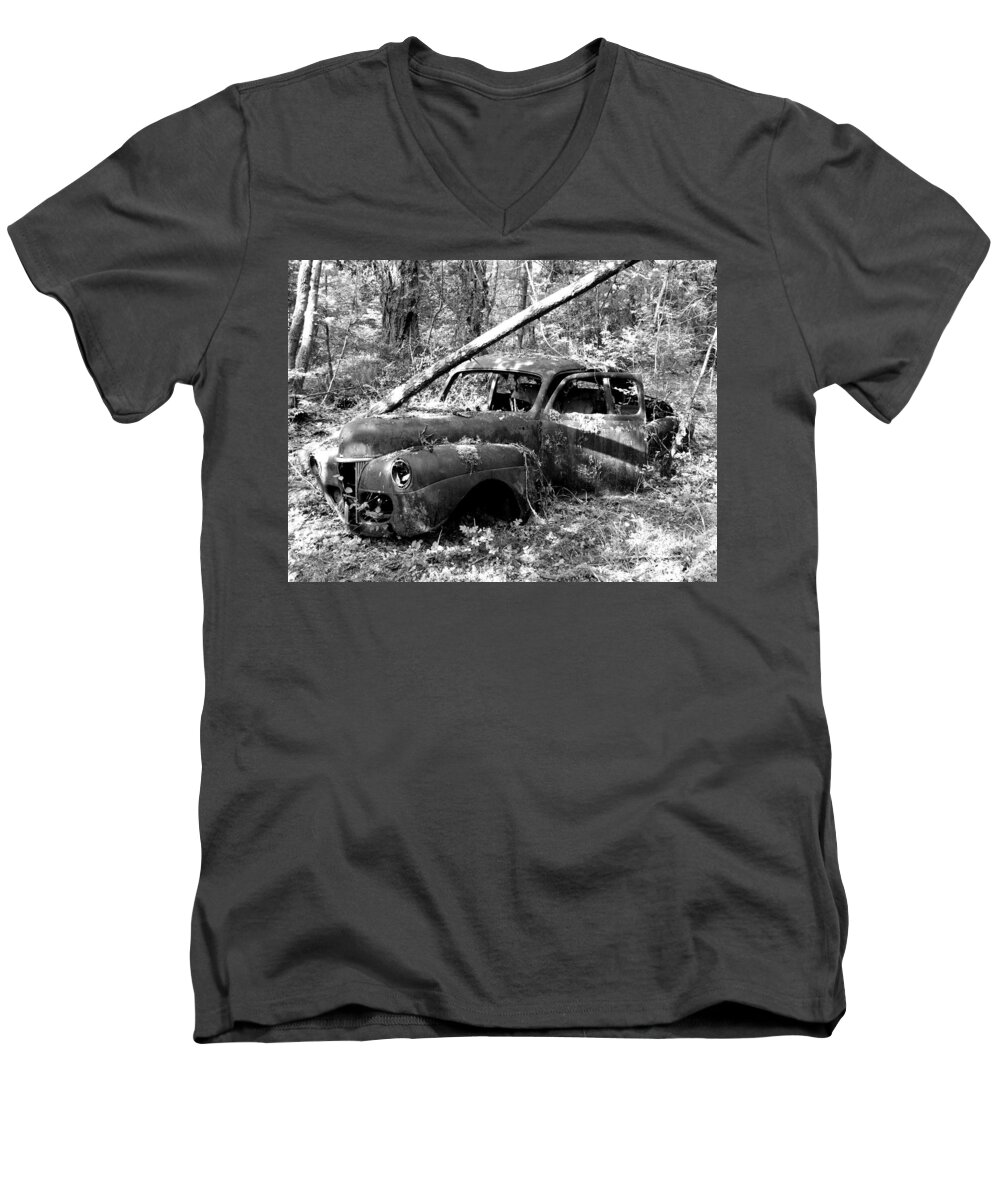 Black & White Men's V-Neck T-Shirt featuring the photograph Abandoned by Mark Alan Perry