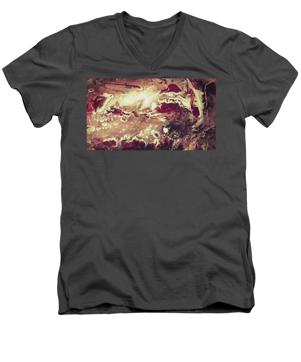 Clouds Men's V-Neck T-Shirt featuring the painting Above The Clouds - Contemporary Earth Tone Abstract Painting by Modern Abstract