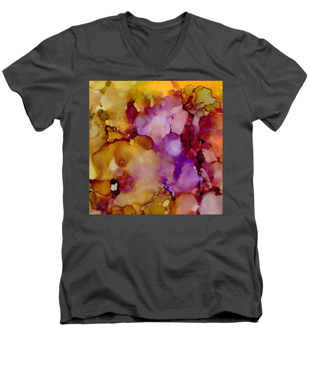 Floral Men's V-Neck T-Shirt featuring the painting Abstract Floral #22 by Laurie Williams