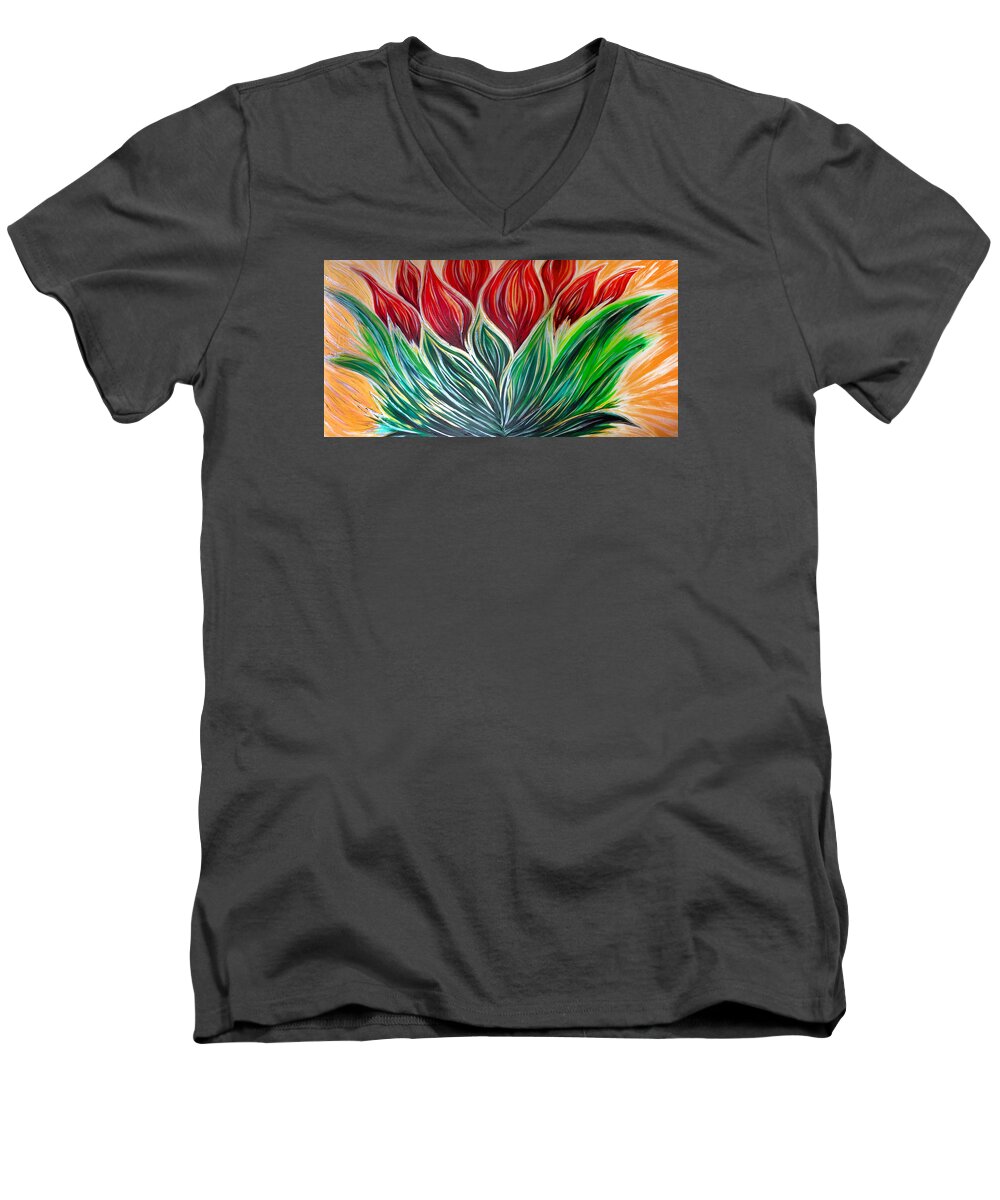 Abstract Men's V-Neck T-Shirt featuring the painting Abstract Lotus by Michelle Pier