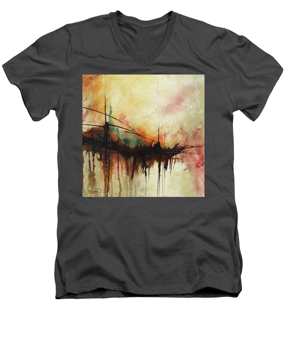 Warm Colors Abstract Painting Men's V-Neck T-Shirt featuring the painting Whispering Bridge by Patricia Lintner