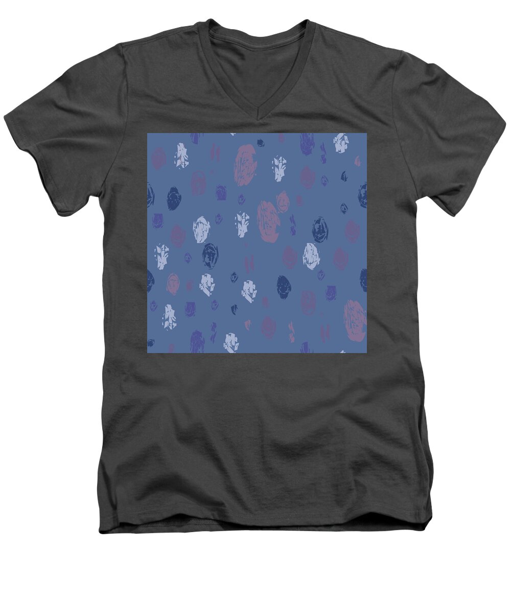 Blue Men's V-Neck T-Shirt featuring the digital art Abstract Rain on Blue by April Burton