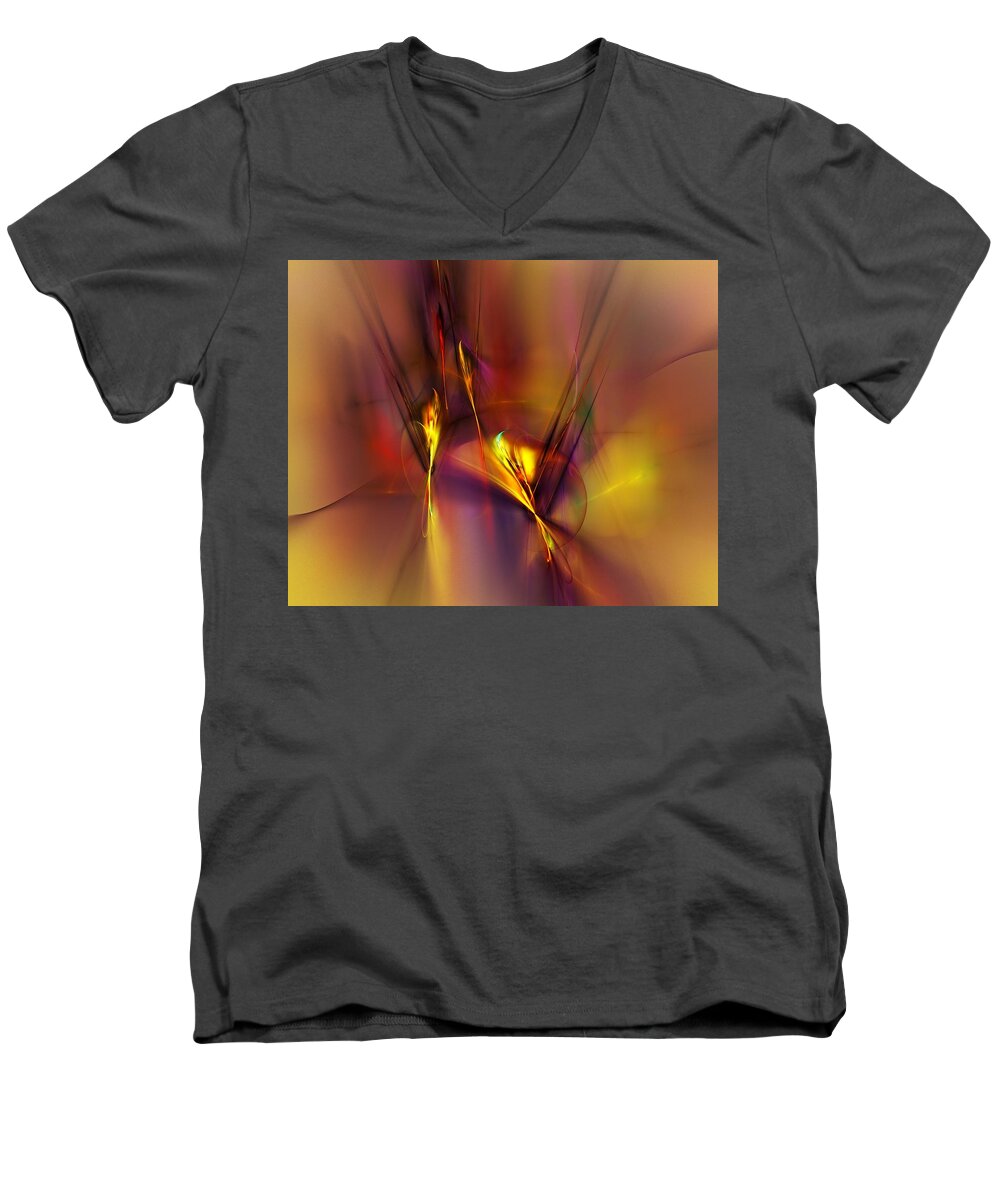 Fine Art Men's V-Neck T-Shirt featuring the digital art Abstracts Gold and Red 060512 by David Lane