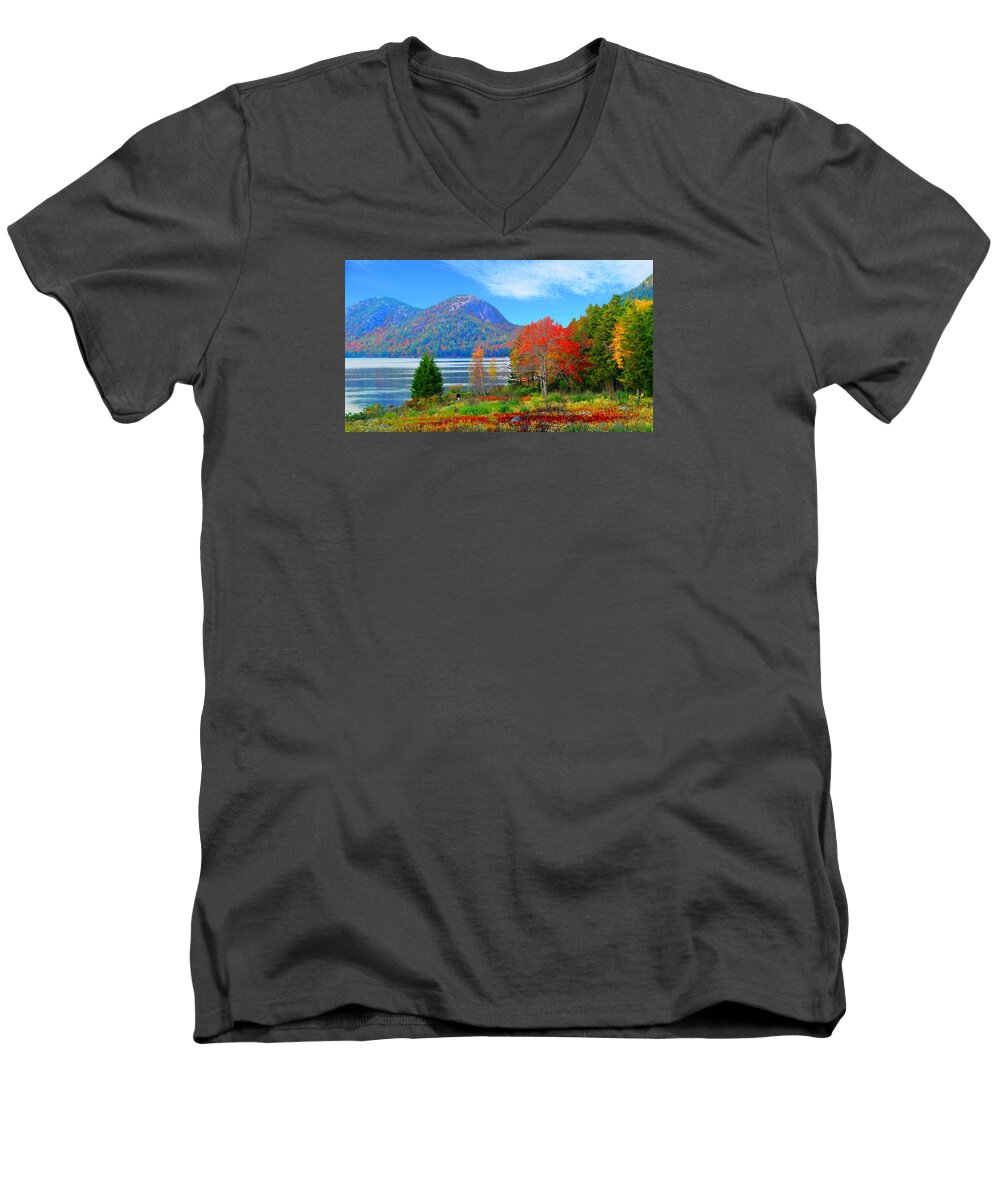 Acadia Men's V-Neck T-Shirt featuring the photograph Acadia National Park by Mike Breau
