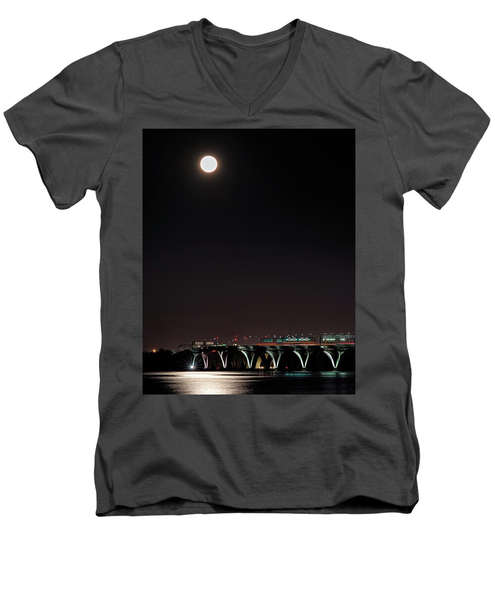 Moon Men's V-Neck T-Shirt featuring the photograph Across the Water by Richard Macquade