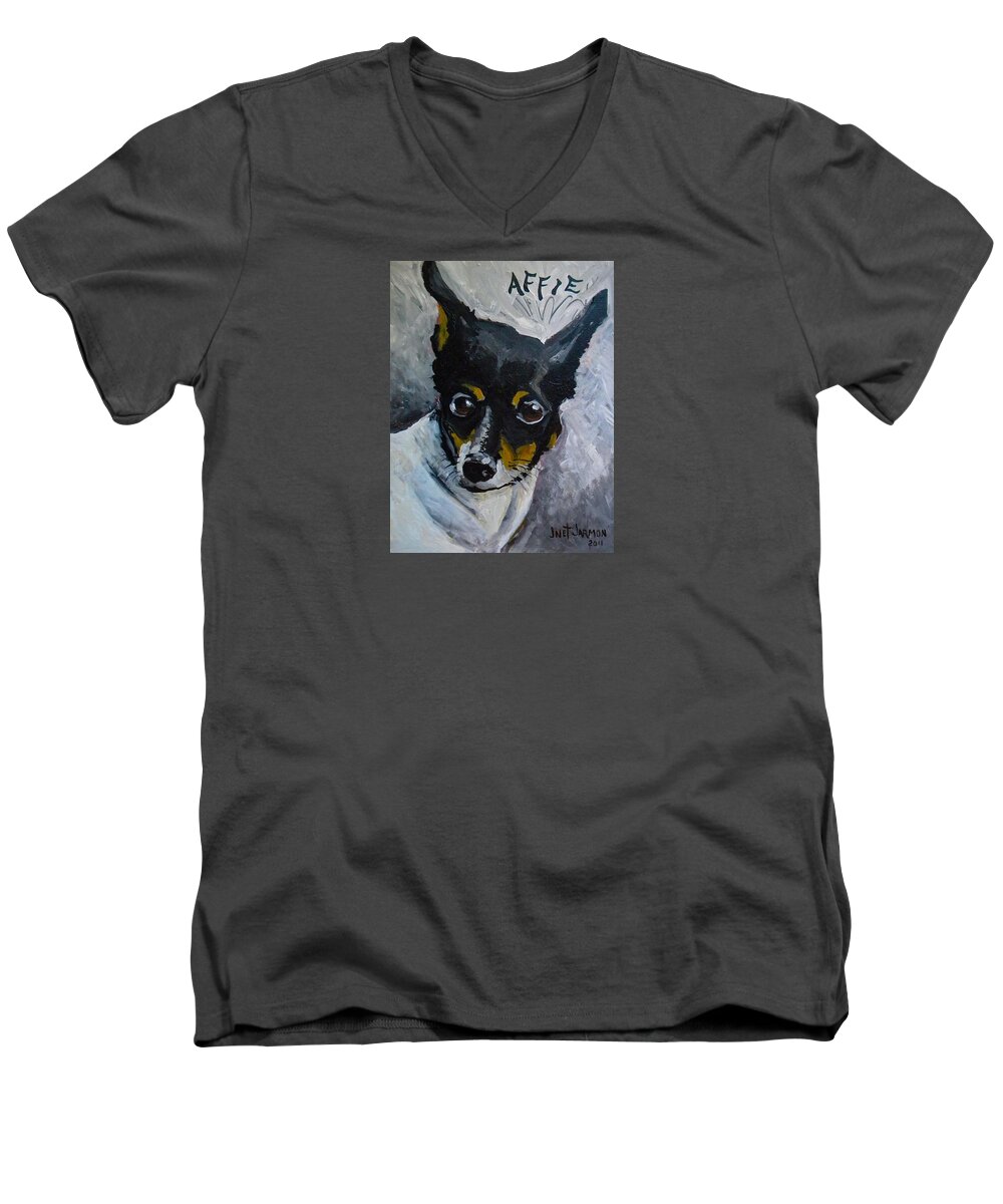 Dog Men's V-Neck T-Shirt featuring the painting Affie by Jeanette Jarmon