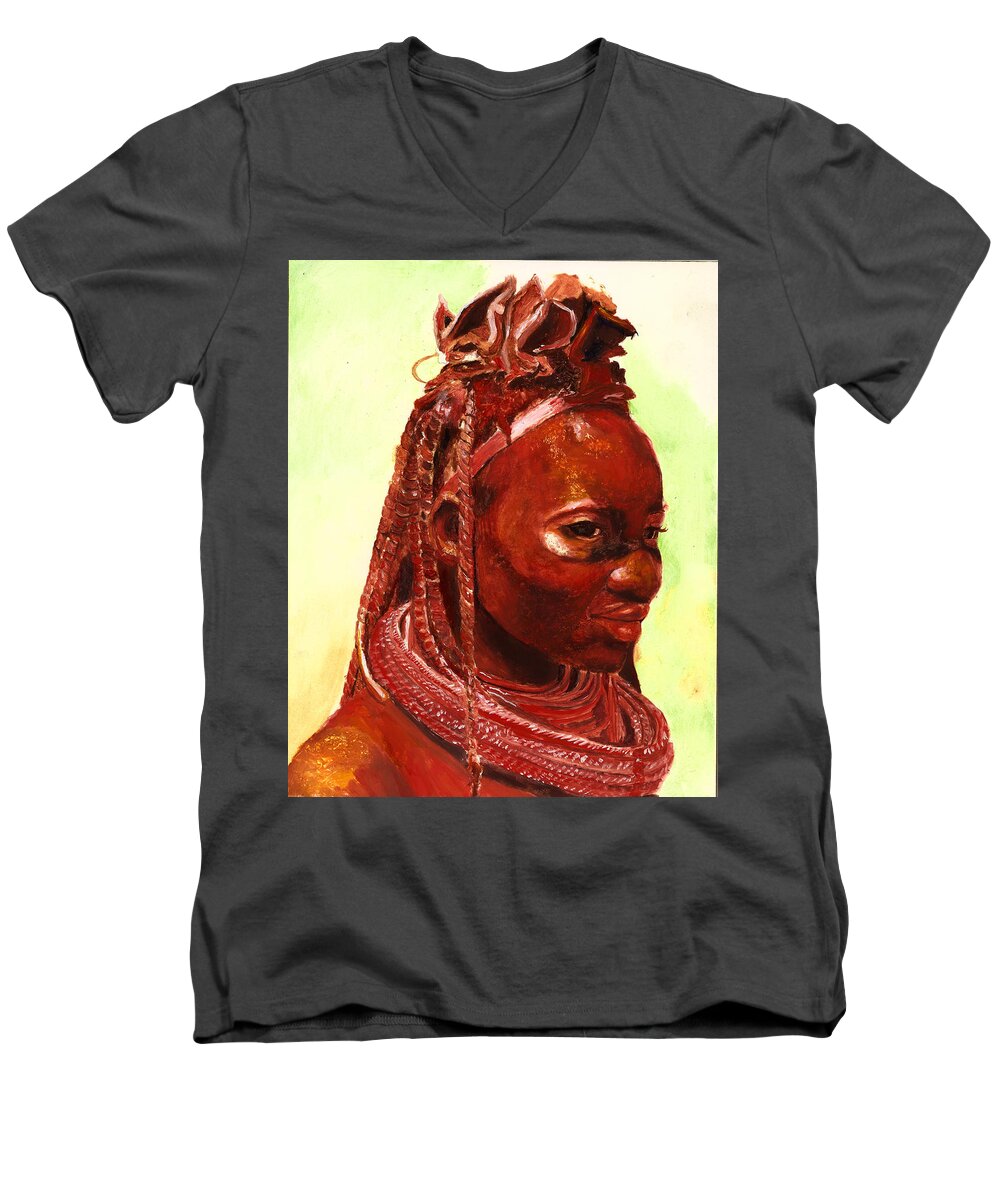 People Portrait Men's V-Neck T-Shirt featuring the painting African Beauty by Portraits By NC