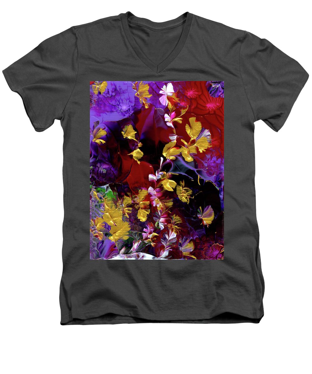 African Men's V-Neck T-Shirt featuring the painting African Violet Awake #3 by Nan Bilden