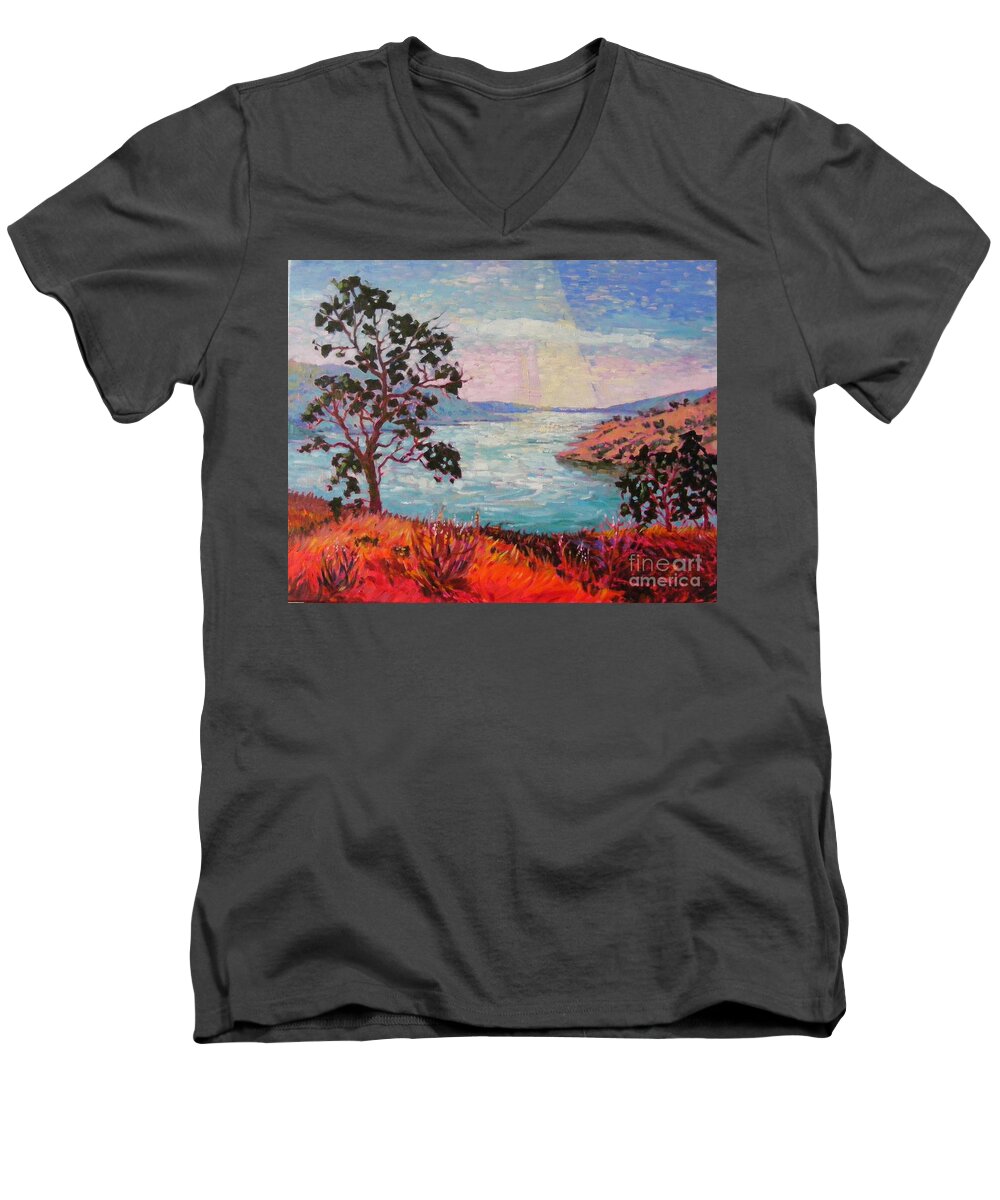 Morning Light Men's V-Neck T-Shirt featuring the painting After sunrise by Celine K Yong
