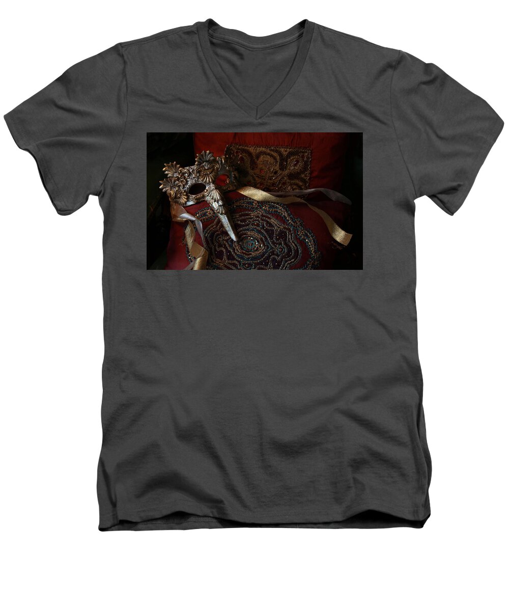 Ball Men's V-Neck T-Shirt featuring the photograph After the Ball - Venetian Mask by Yvonne Wright