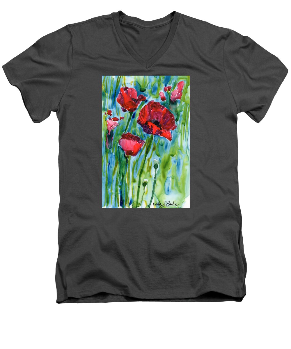 Abstract Men's V-Neck T-Shirt featuring the painting After the Rain by Mary Benke