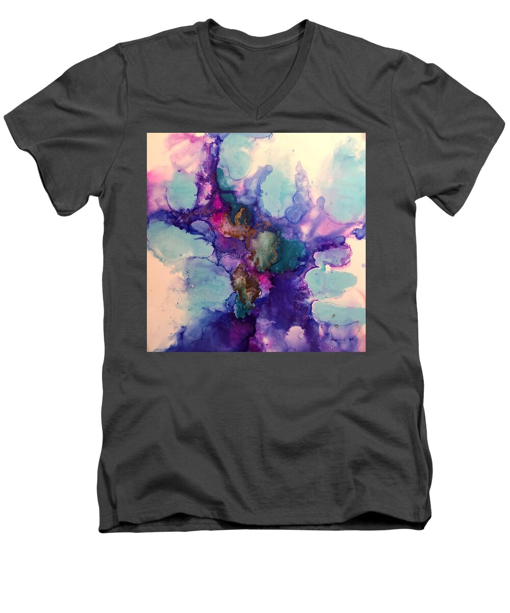 Abstract Art Men's V-Neck T-Shirt featuring the painting After the Storm by Tara Moorman