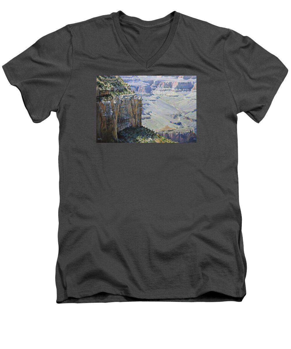 Grand Canyon Men's V-Neck T-Shirt featuring the painting Afternoon At The Canyon by William Brody