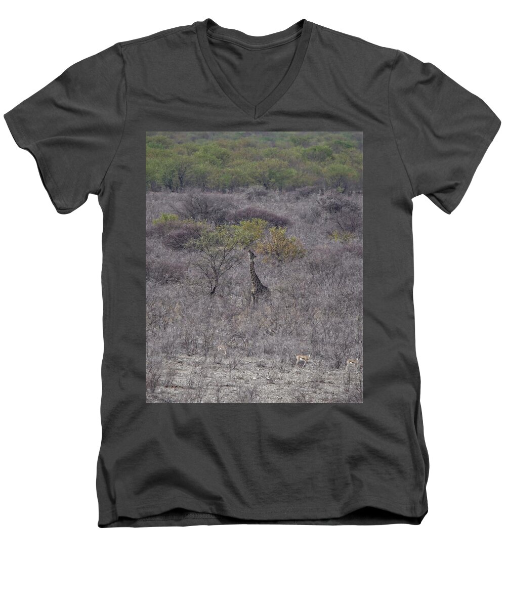 Giraffe Men's V-Neck T-Shirt featuring the photograph Afternoon Treat by Ernest Echols